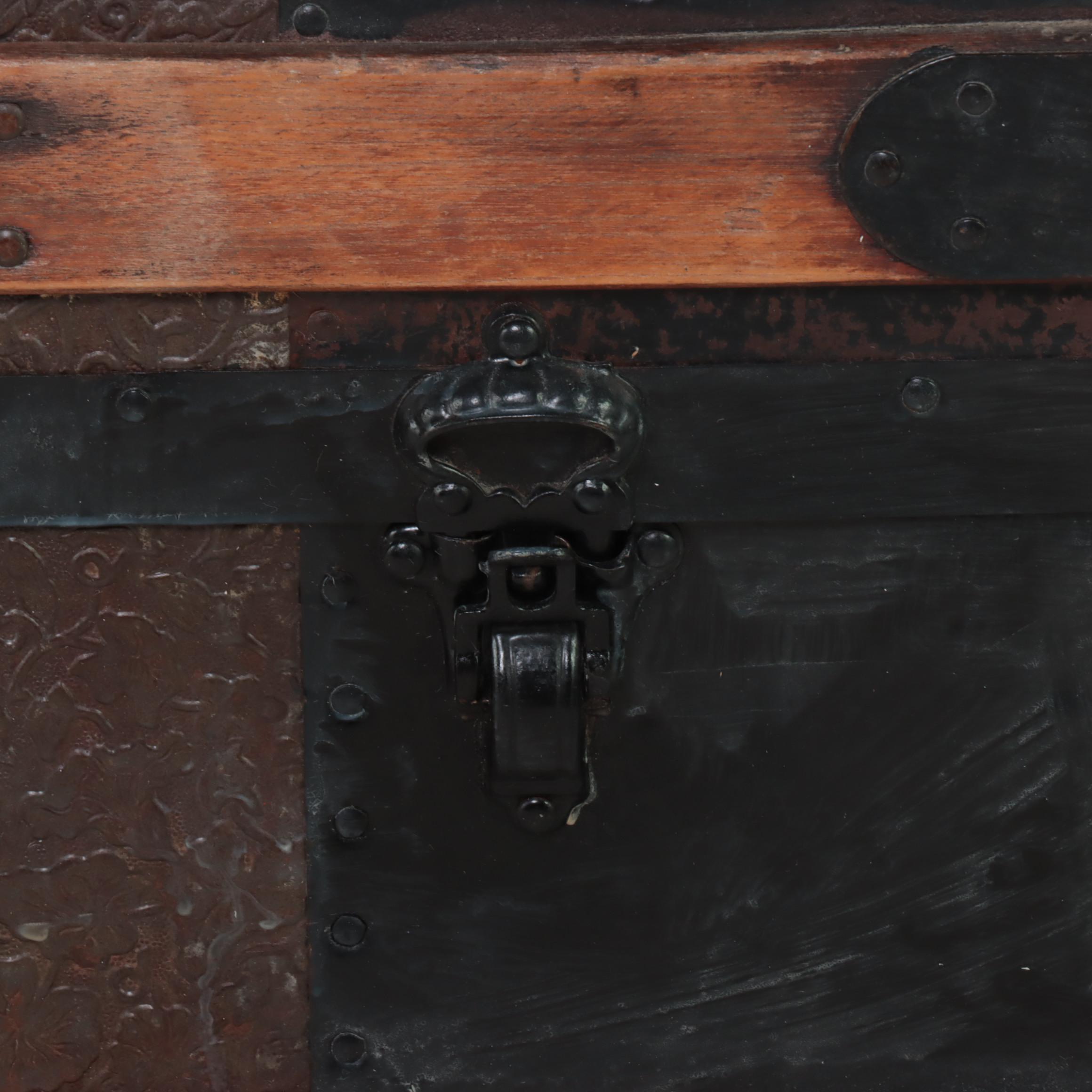 Late Victorian Metal-Clad and Slatted Wood Dome Top Steamer Trunk