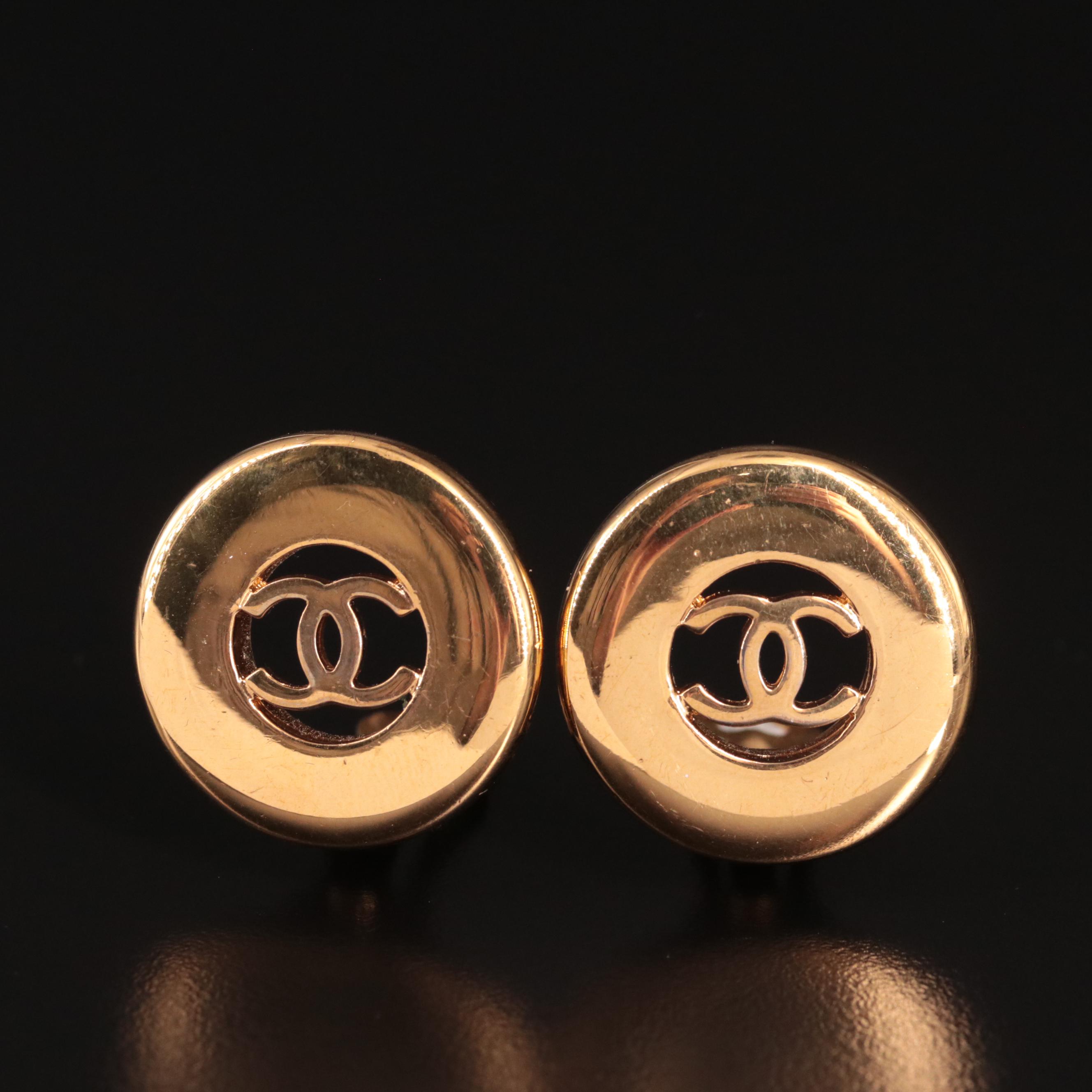 Vintage Chanel CC Round Cutout Earrings