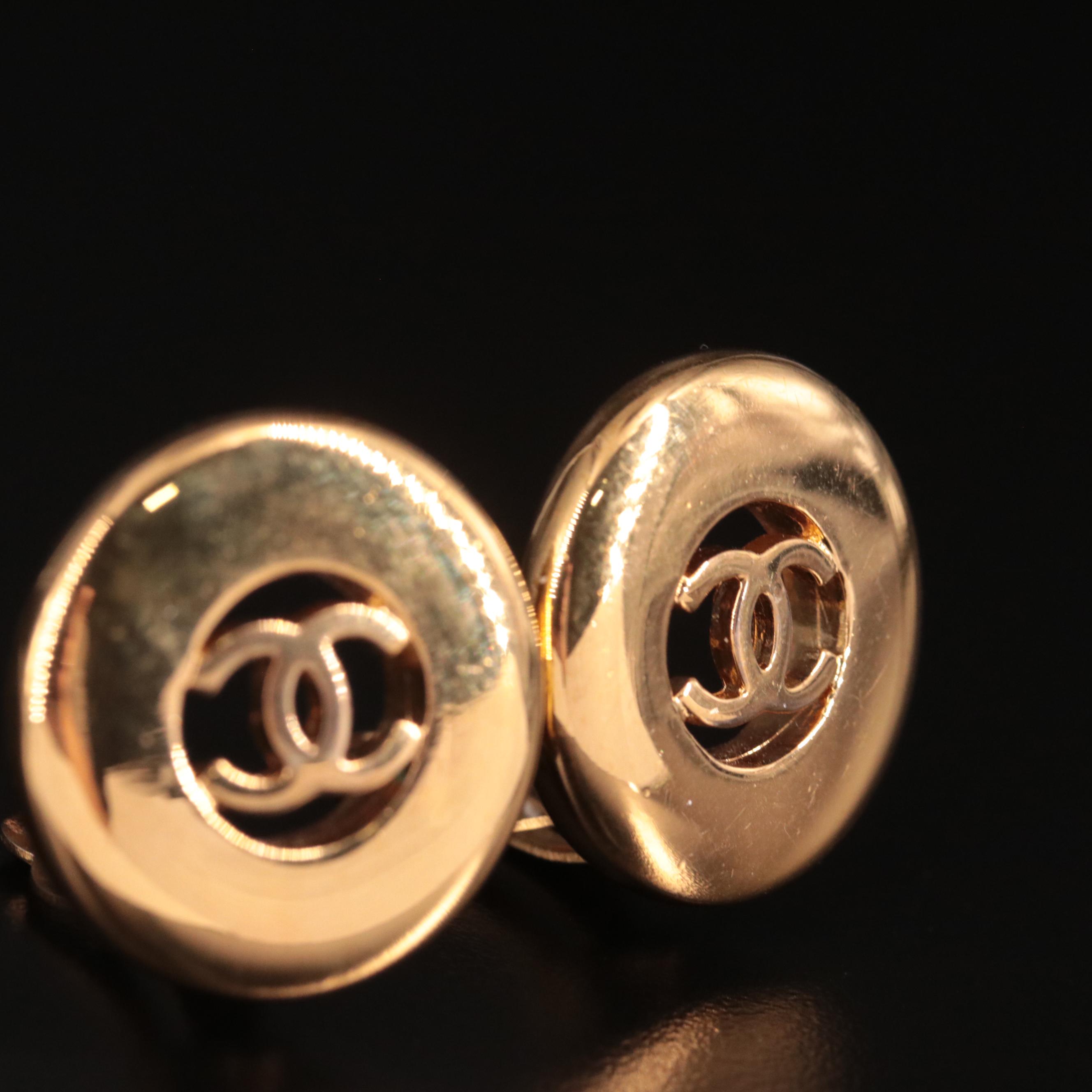 Vintage Chanel CC Round Cutout Earrings