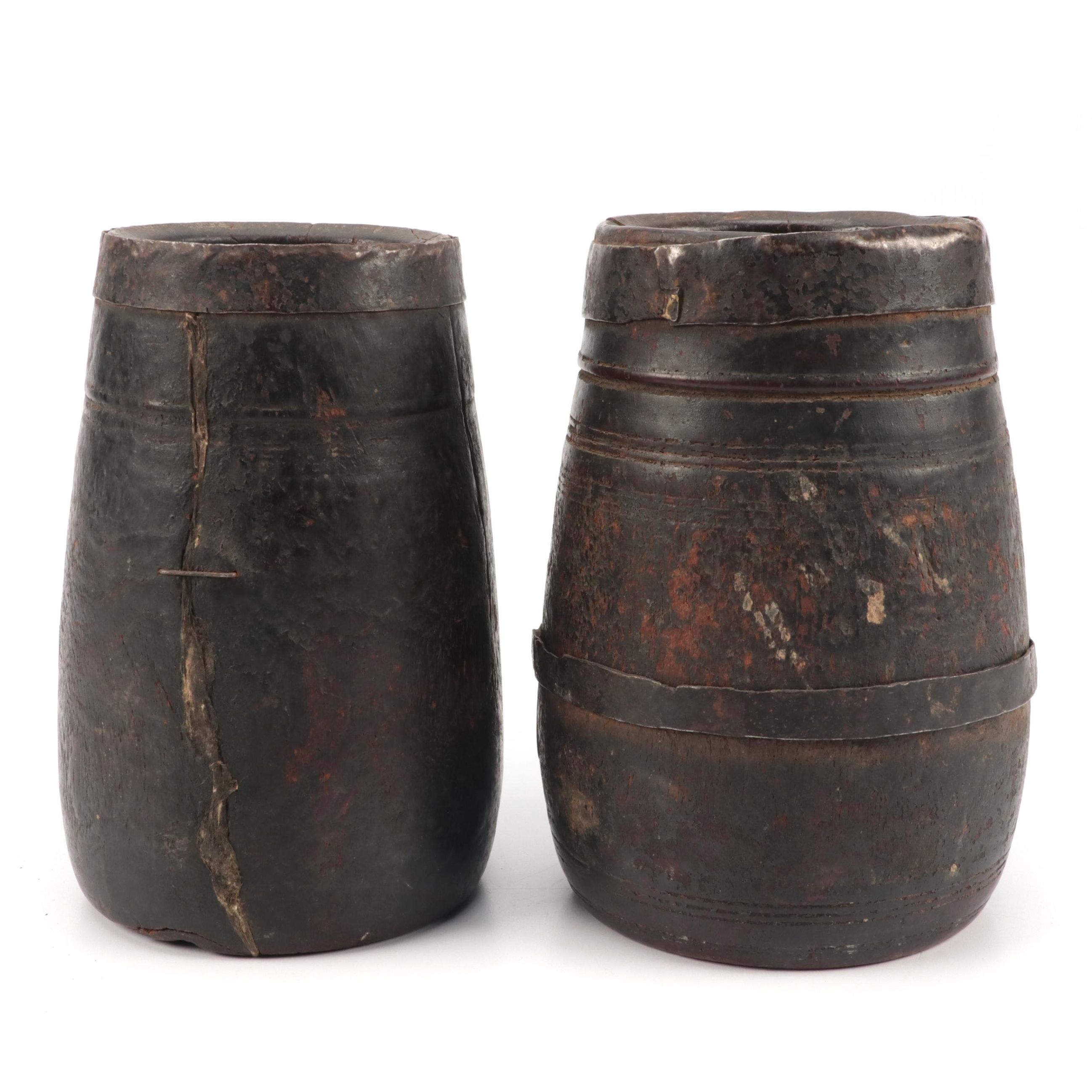 Primitive Metal Banded Wooden Vessels