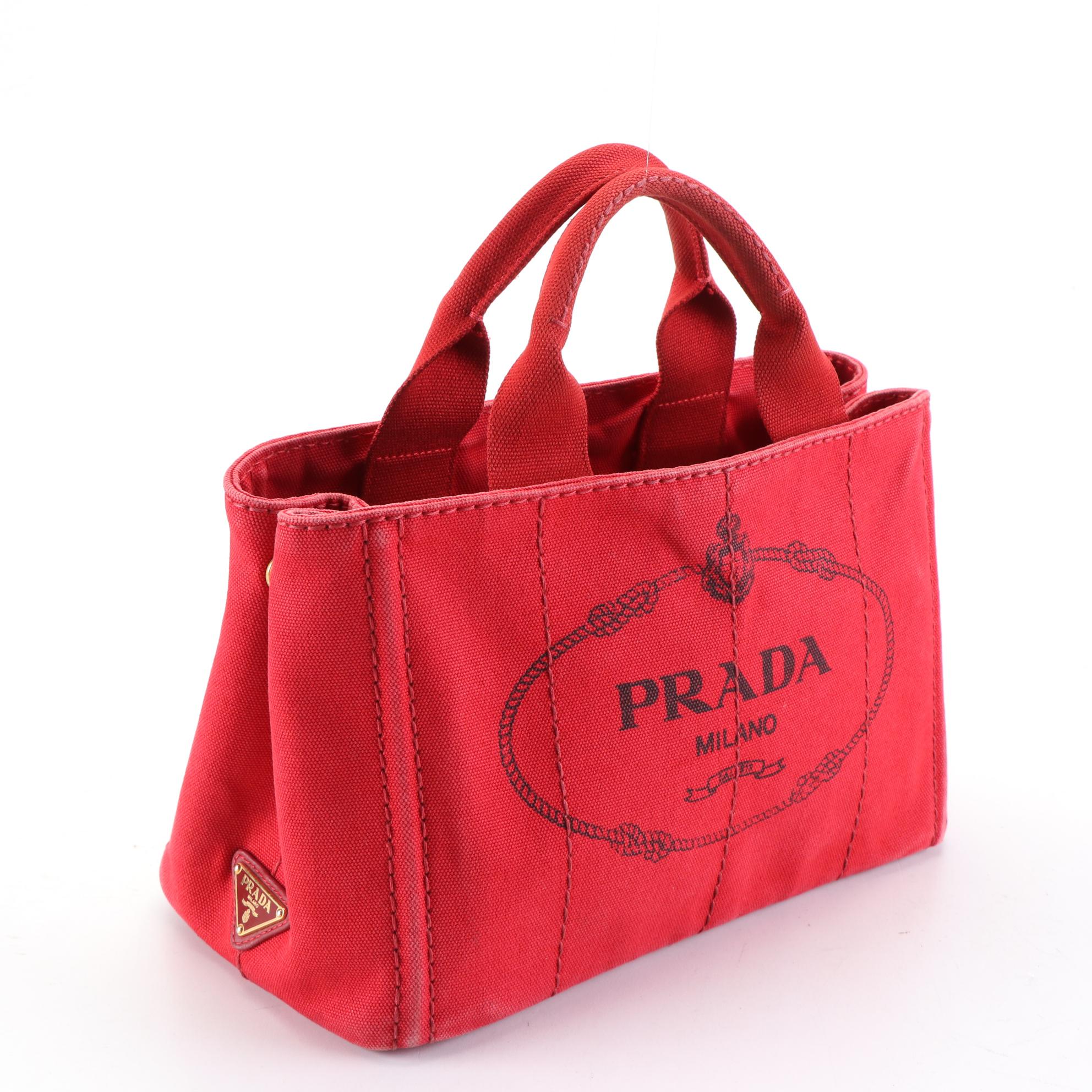 Prada Canapa Logo Tote in Red Canvas