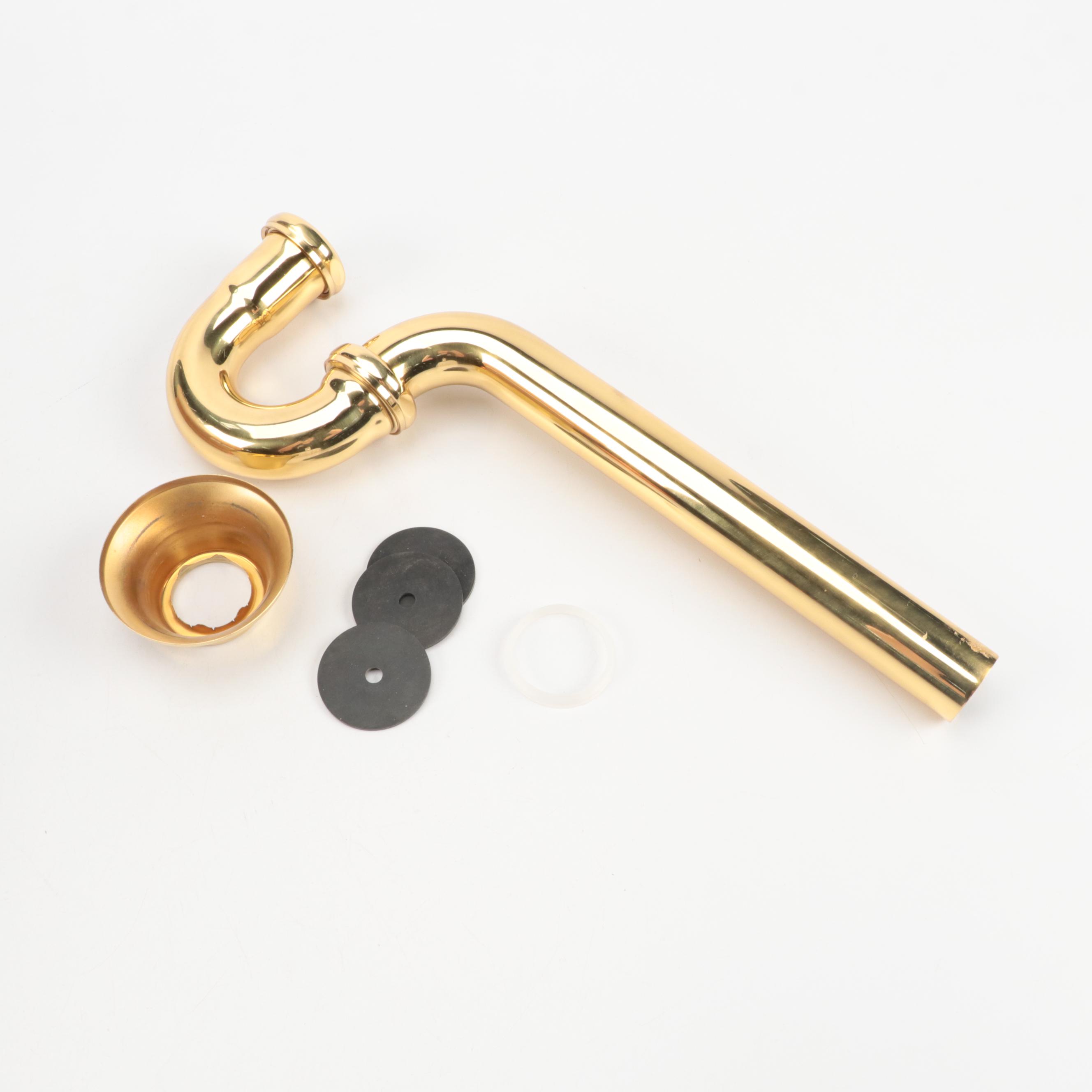 Bathroom Trim Kit with Extra Long P-Trap for Copper Pipe in Polished Brass