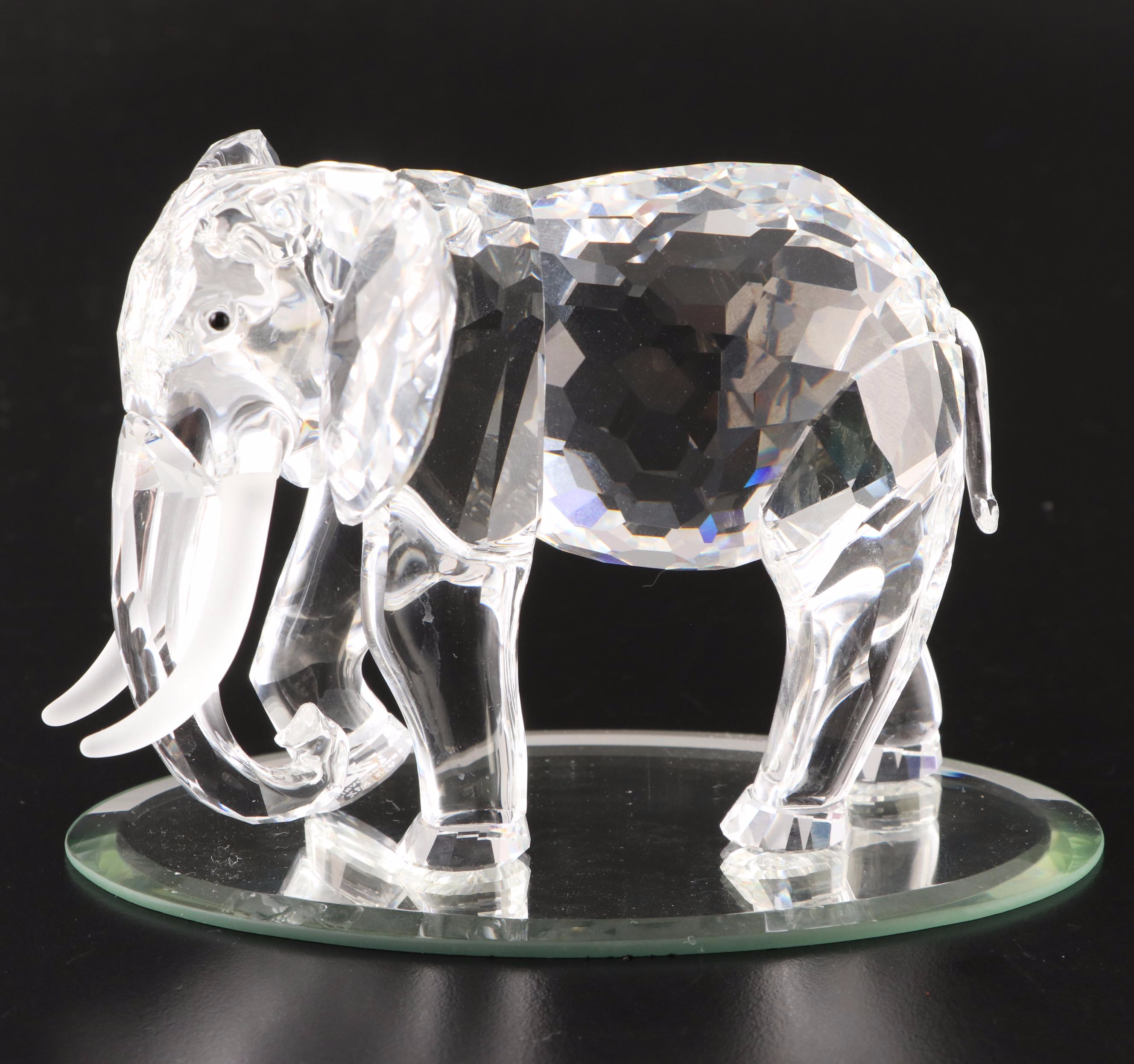 Swarovski Crystal Elephant and Hummingbird Figurines with Mirrored Stands