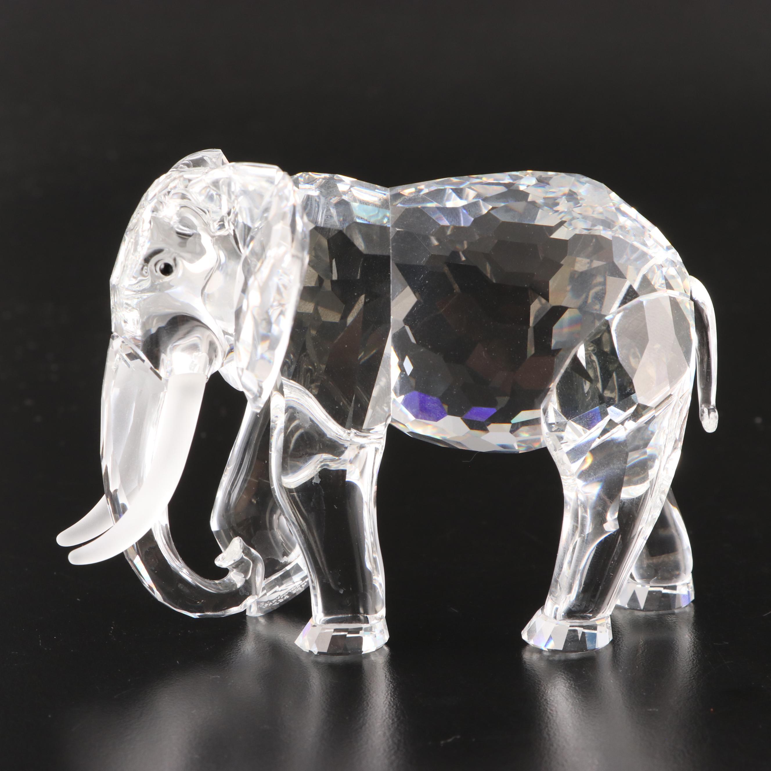 Swarovski Crystal Elephant and Hummingbird Figurines with Mirrored Stands