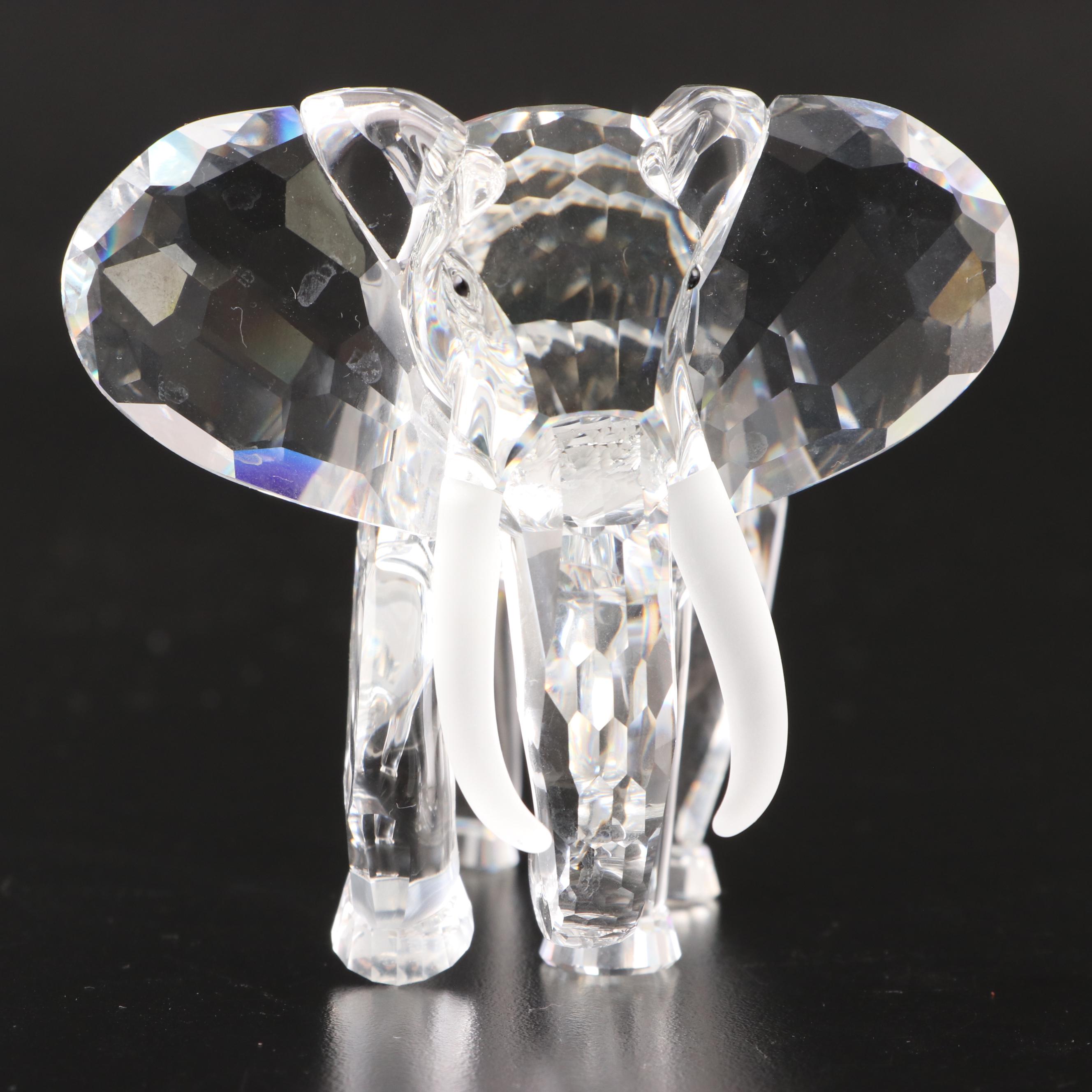 Swarovski Crystal Elephant and Hummingbird Figurines with Mirrored Stands