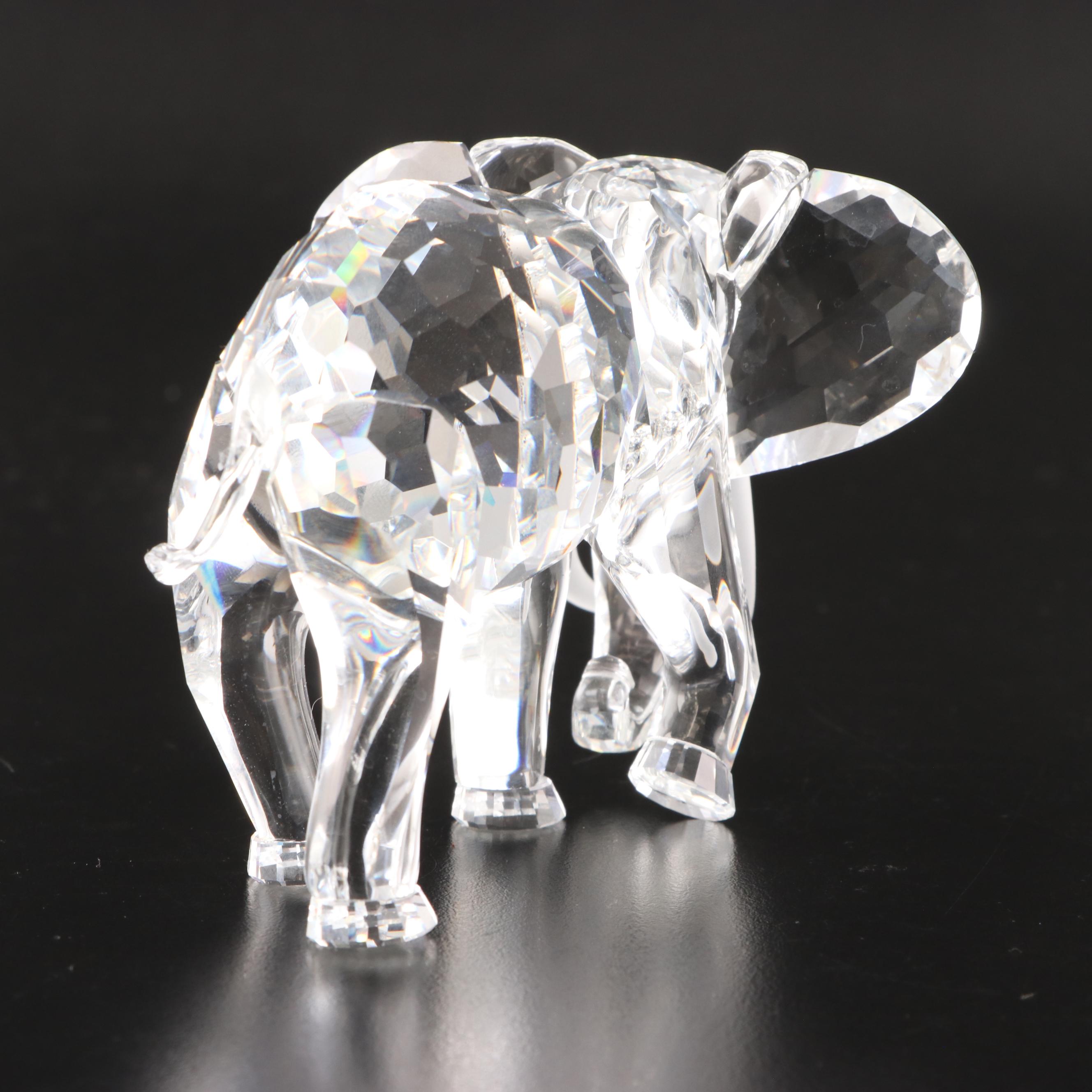 Swarovski Crystal Elephant and Hummingbird Figurines with Mirrored Stands