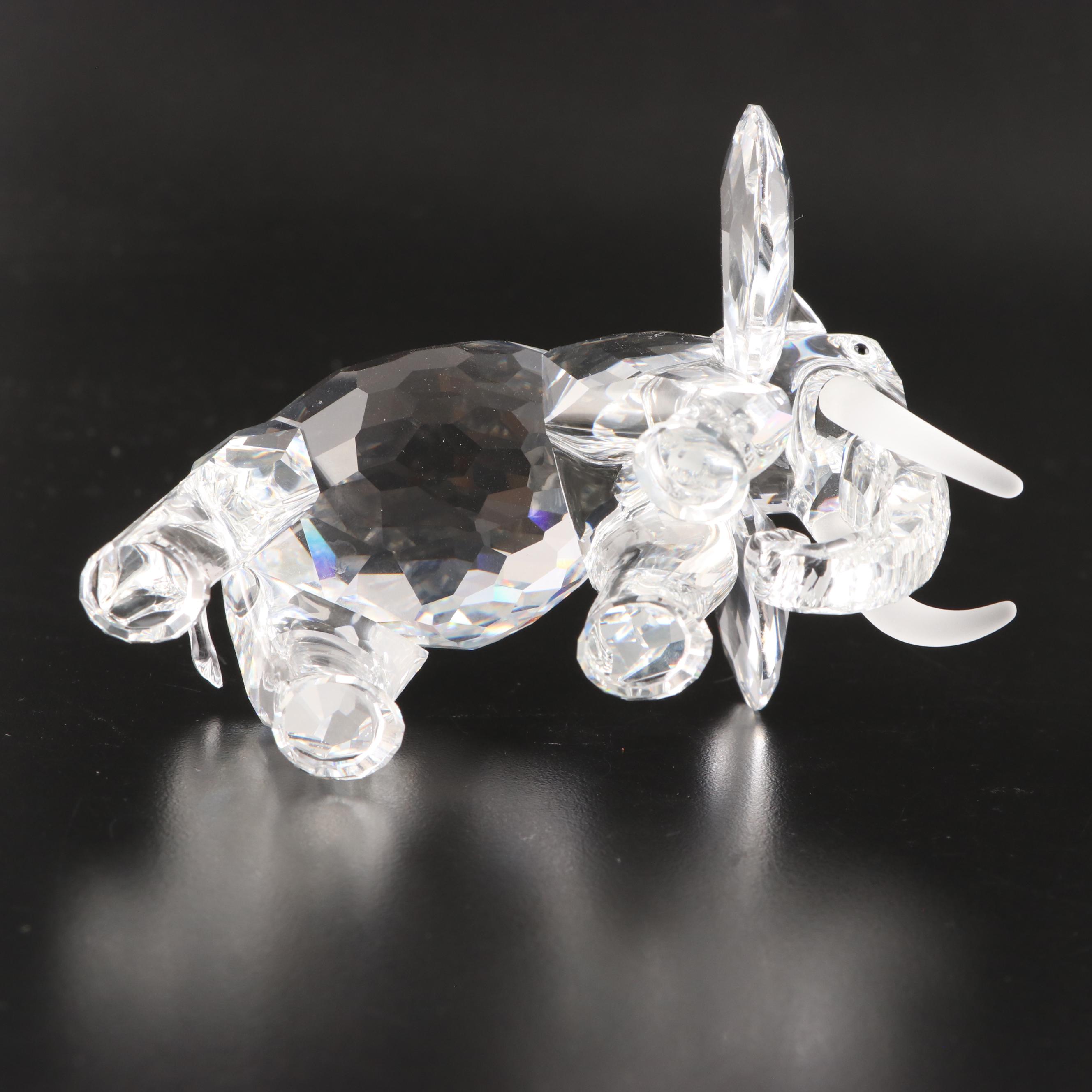 Swarovski Crystal Elephant and Hummingbird Figurines with Mirrored Stands