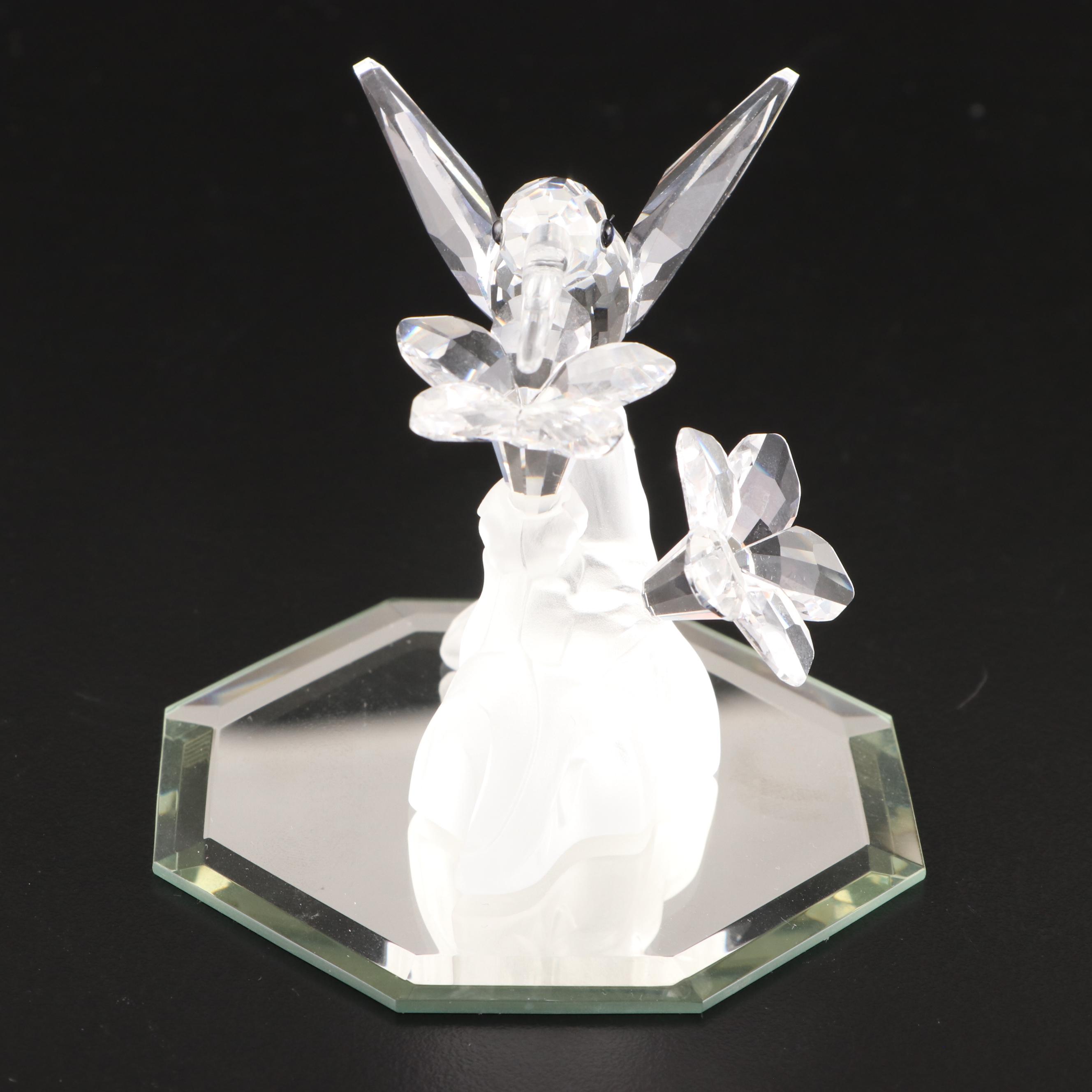 Swarovski Crystal Elephant and Hummingbird Figurines with Mirrored Stands