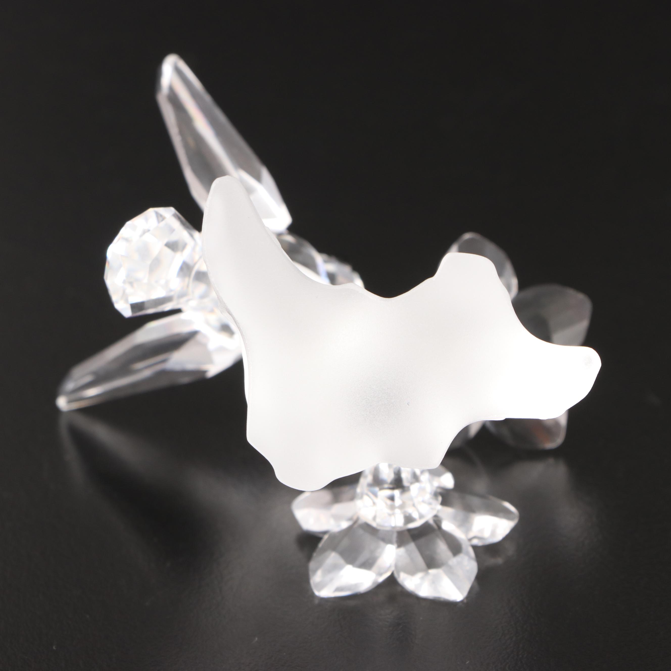 Swarovski Crystal Elephant and Hummingbird Figurines with Mirrored Stands