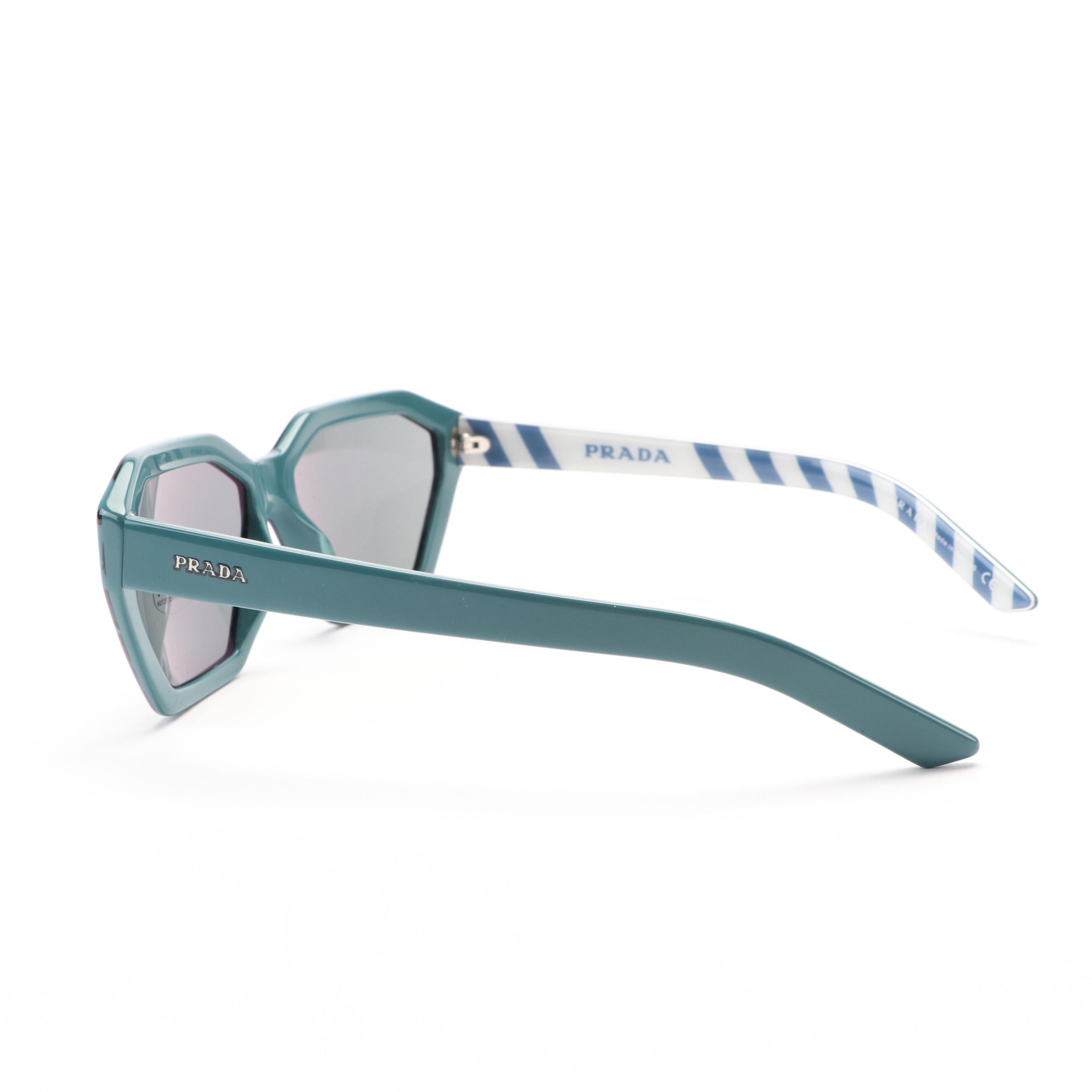 Prada PR03VS Green and Gray Camouflage Geometric Sunglasses with Case and Box