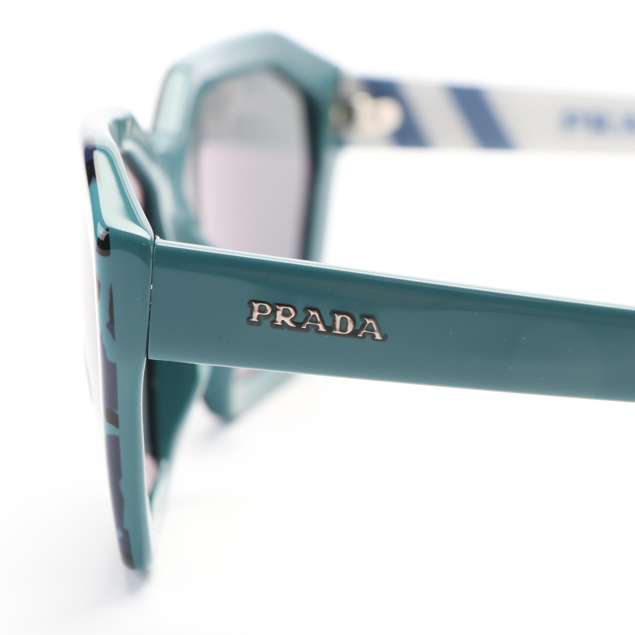 Prada PR03VS Green and Gray Camouflage Geometric Sunglasses with Case and Box