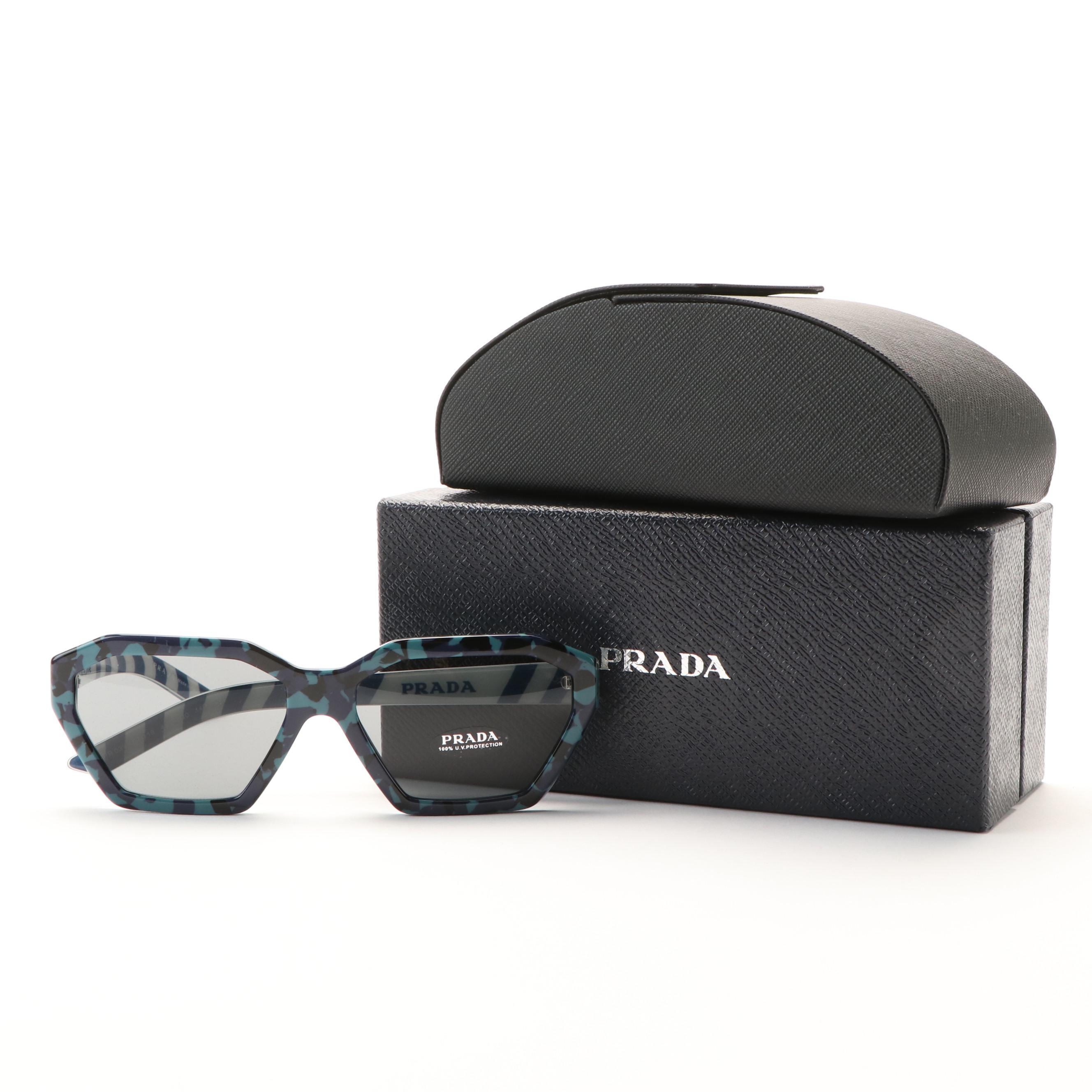 Prada PR03VS Green and Gray Camouflage Geometric Sunglasses with Case and Box
