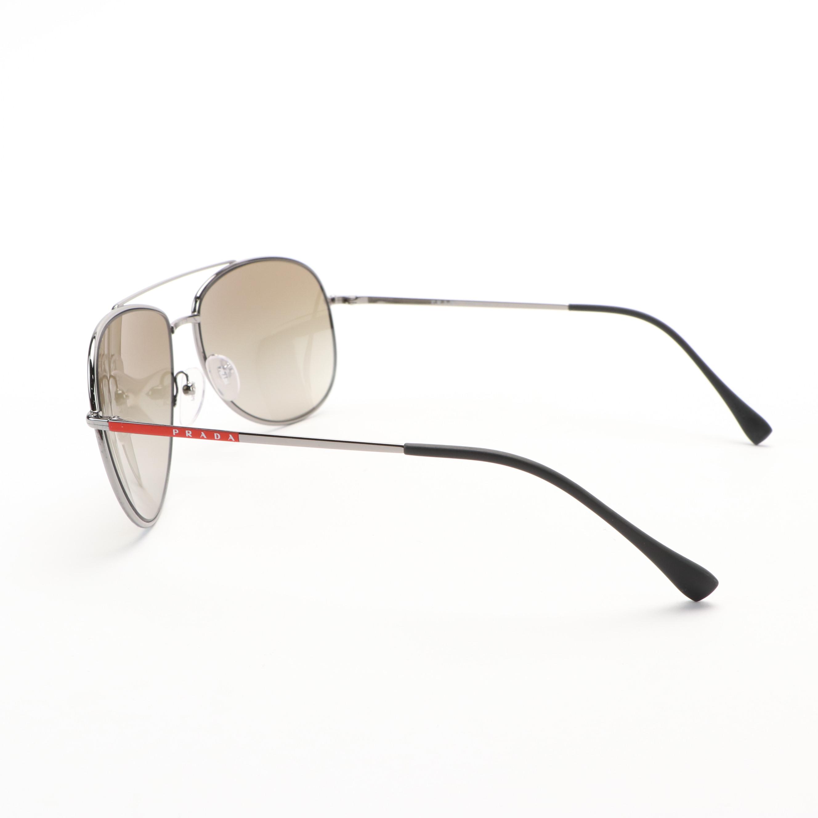 Prada Sport Linea Rossa 0PS55US Gunmetal Aviator Sunglasses with Case and Box