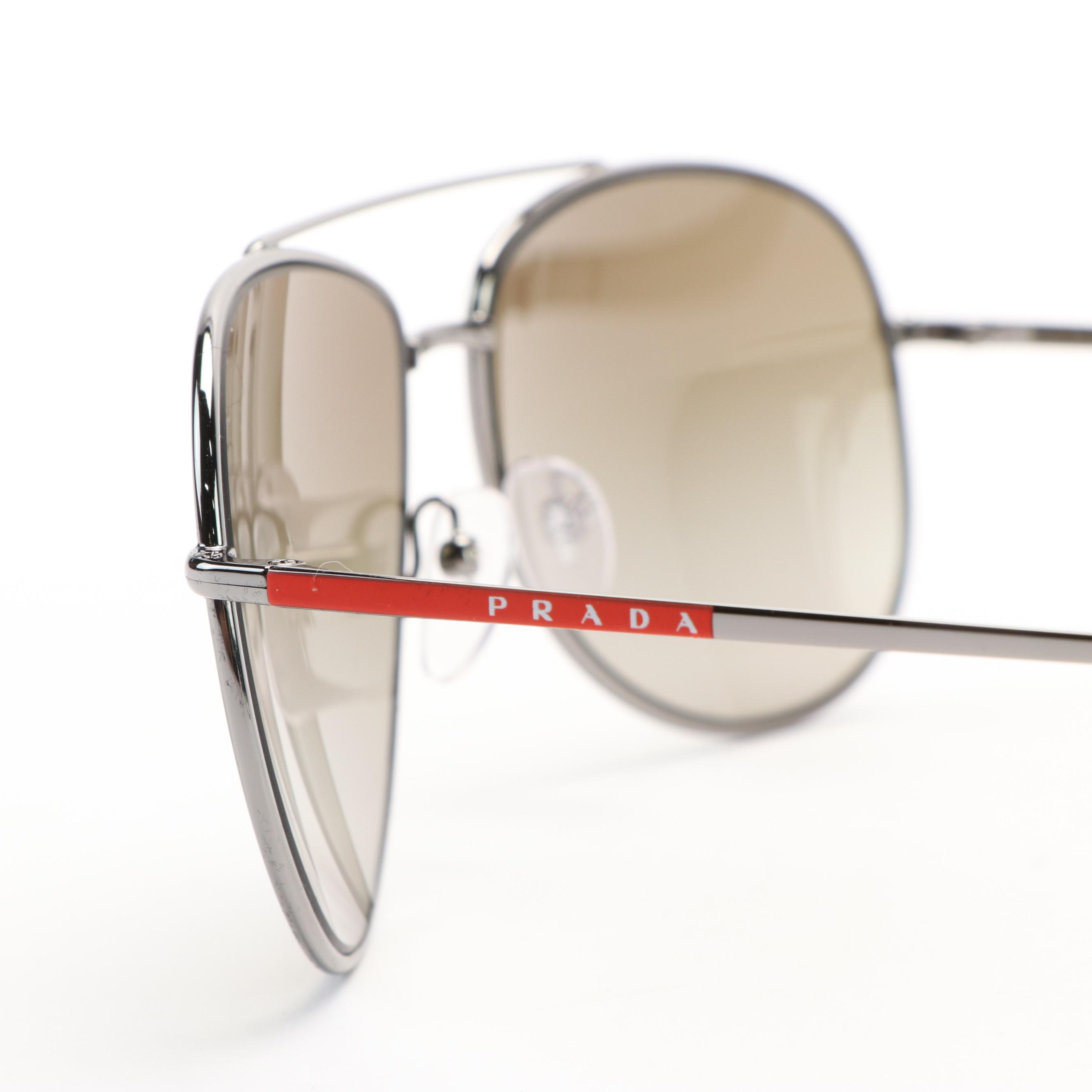 Prada Sport Linea Rossa 0PS55US Gunmetal Aviator Sunglasses with Case and Box