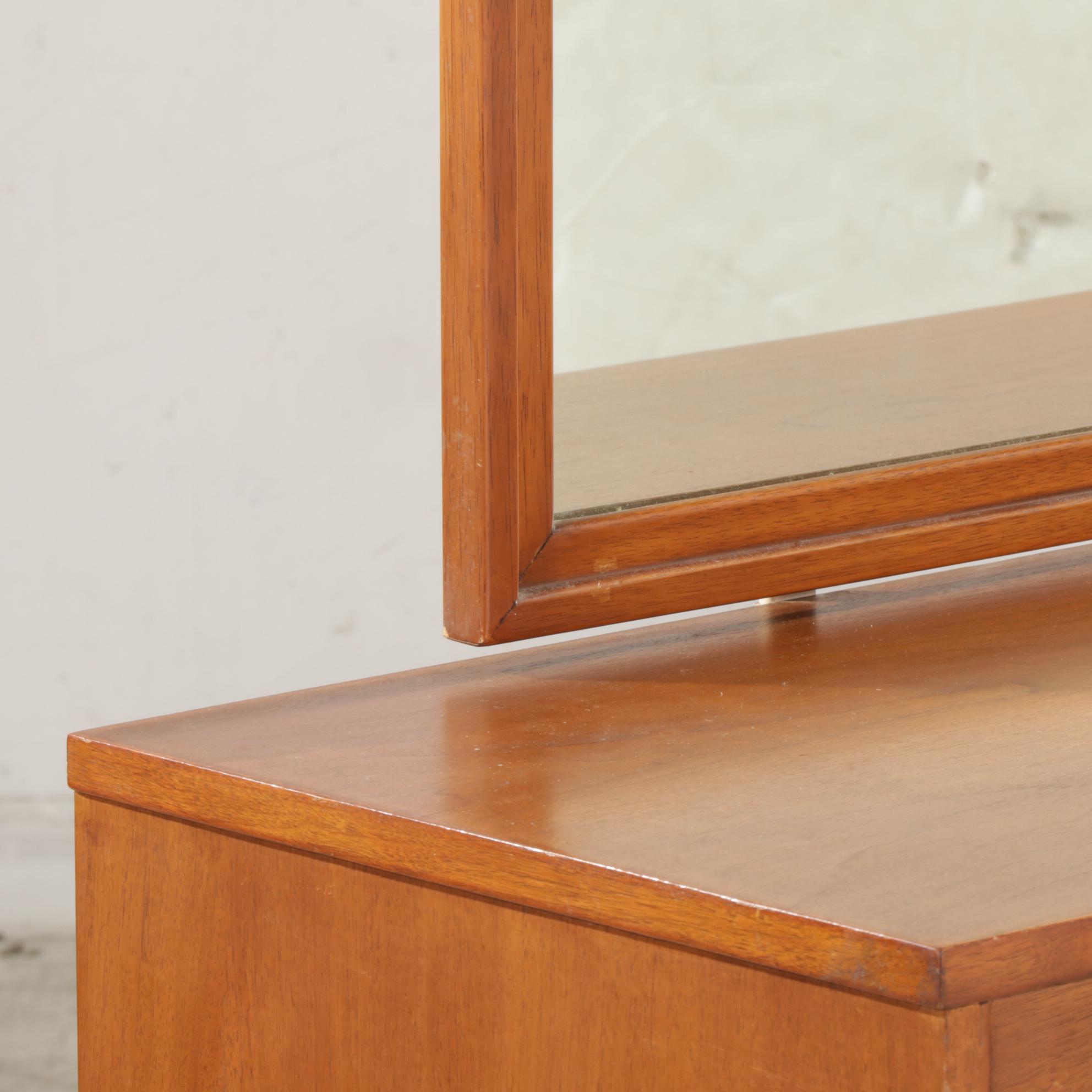 Drexel "Biscayne" Mid Century Modern Walnut Dresser and Mirror