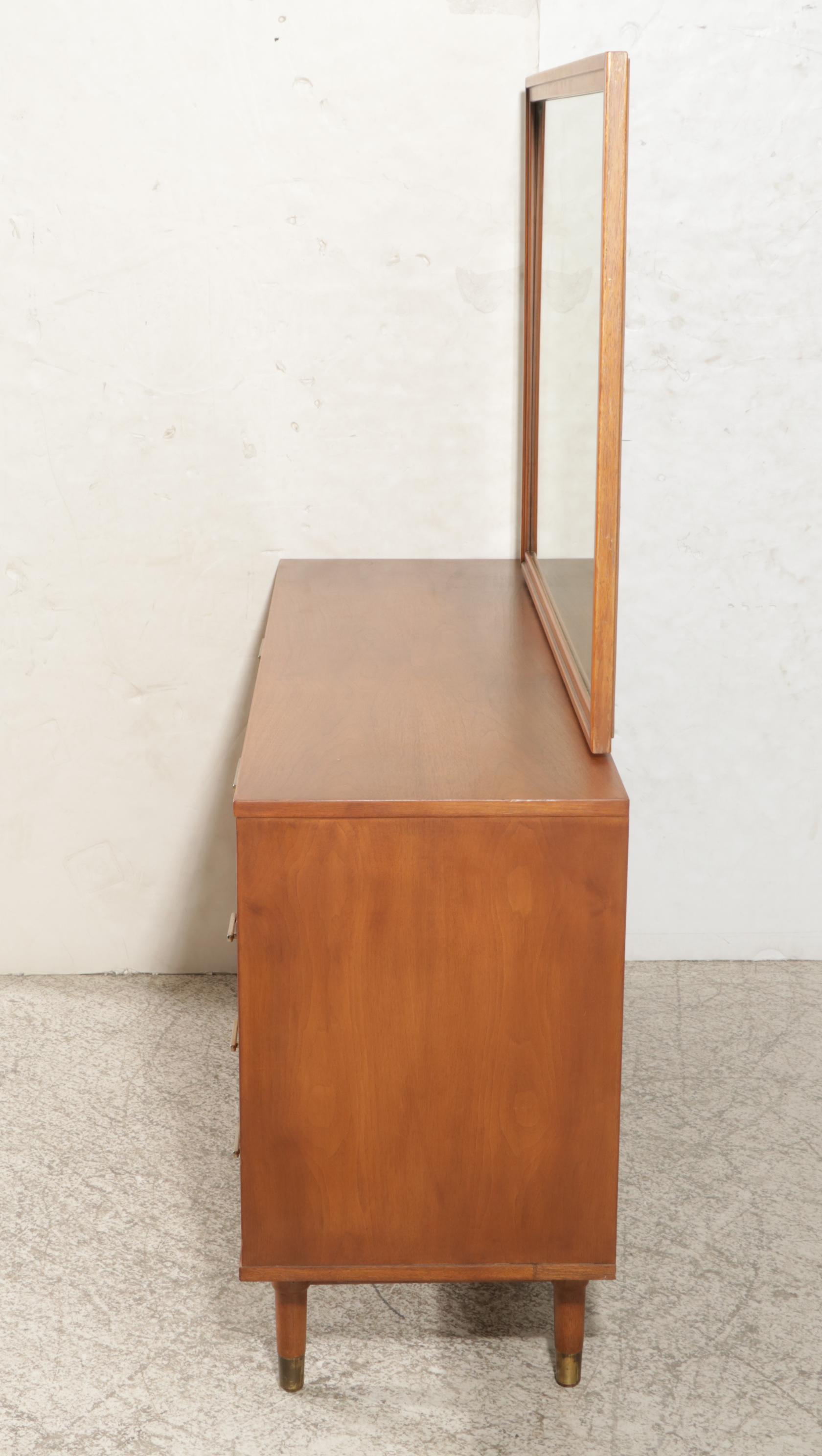 Drexel "Biscayne" Mid Century Modern Walnut Dresser and Mirror