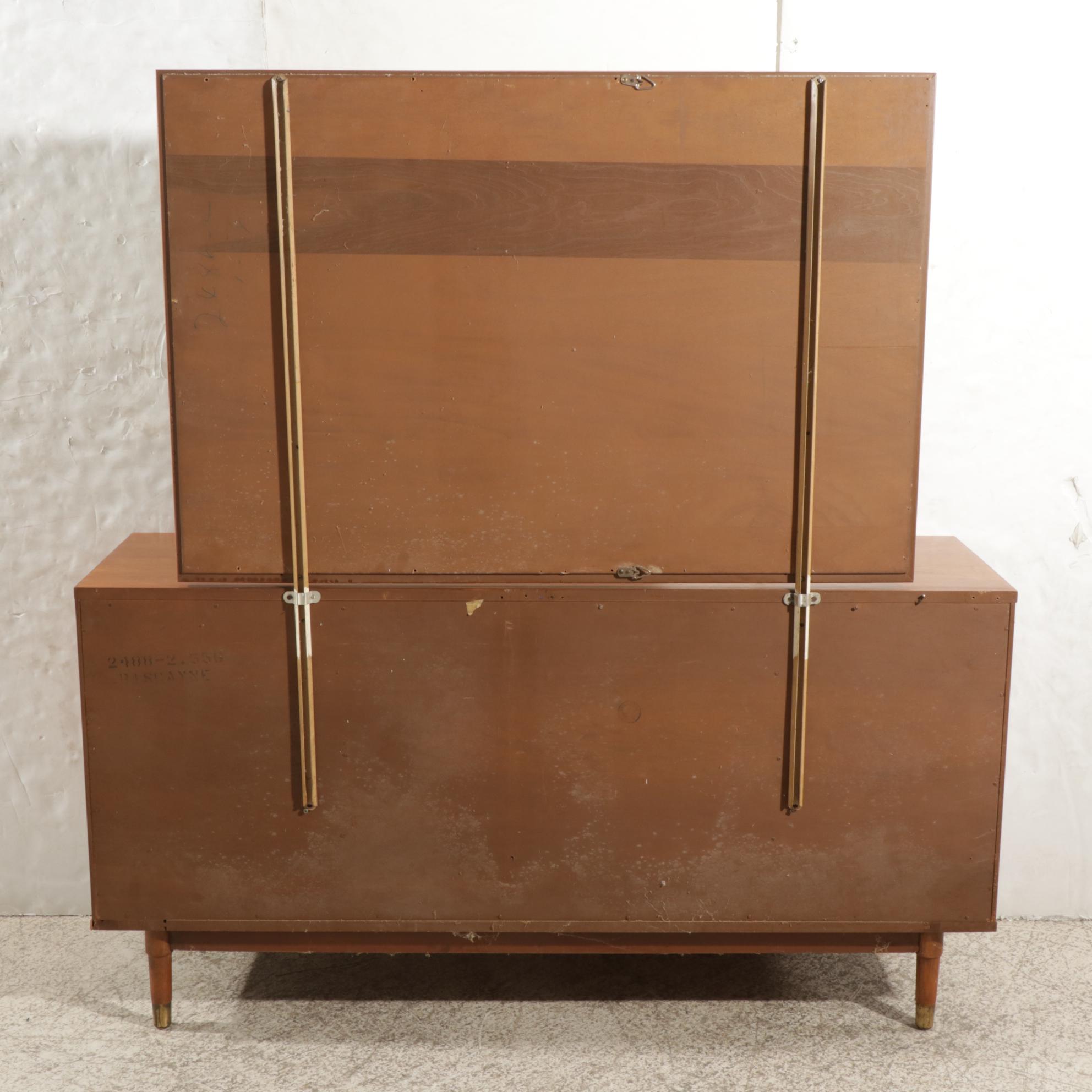 Drexel "Biscayne" Mid Century Modern Walnut Dresser and Mirror
