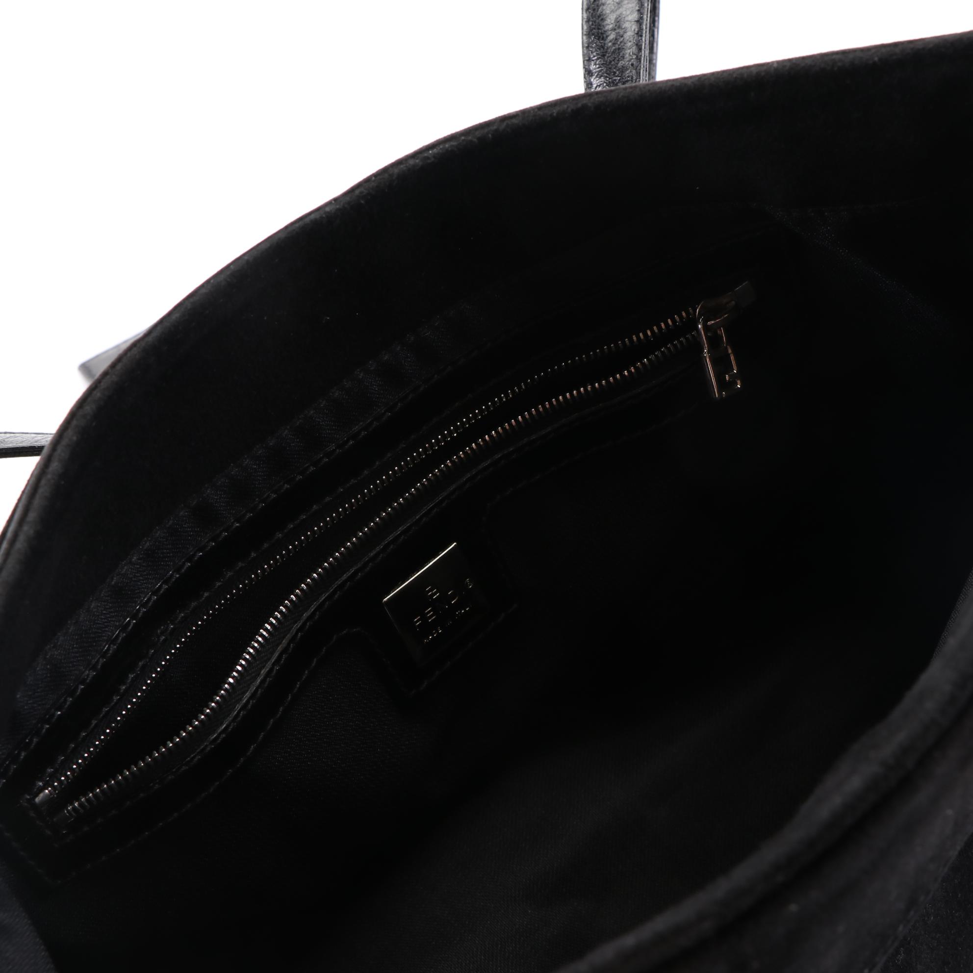 Fendi Shoulder Bag in Black Suede with Leather Trim and Red Enamel Accents