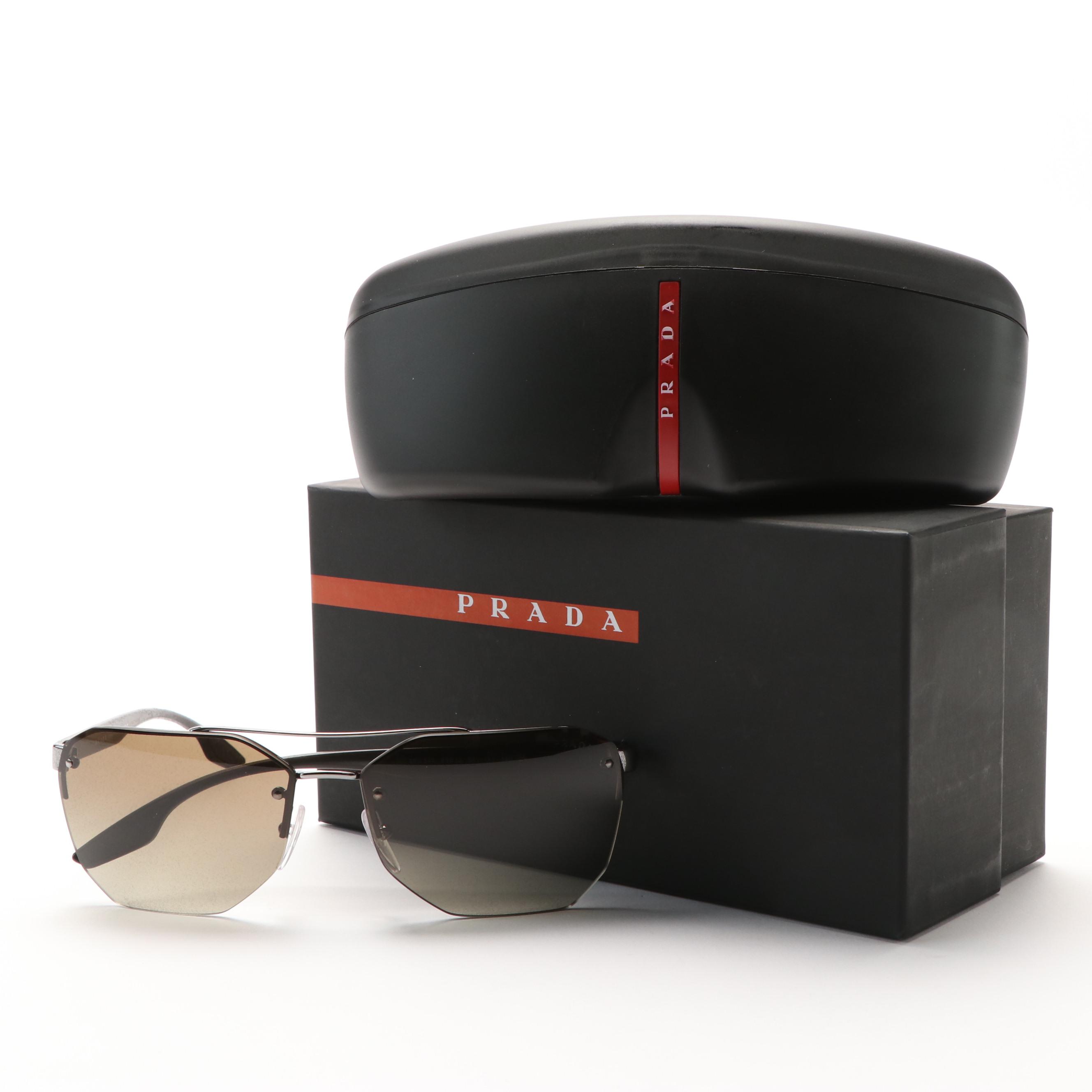 Prada Linea Rossa OPS54VS Aviator Gunmetal Sunglasses with Case and Box