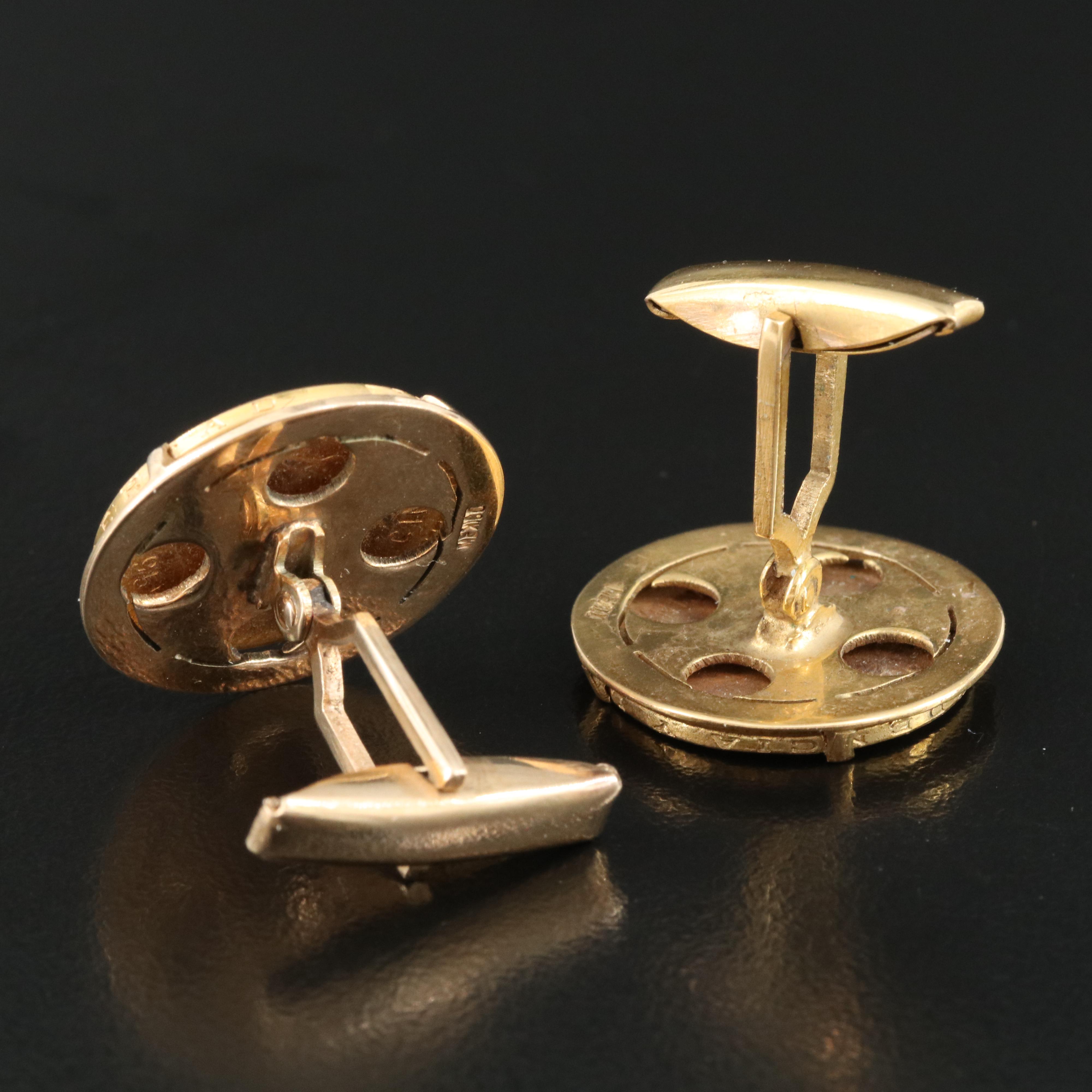 14K Cufflinks with 1955 Mexican Five Pesos Gold Coin and Replica Coin