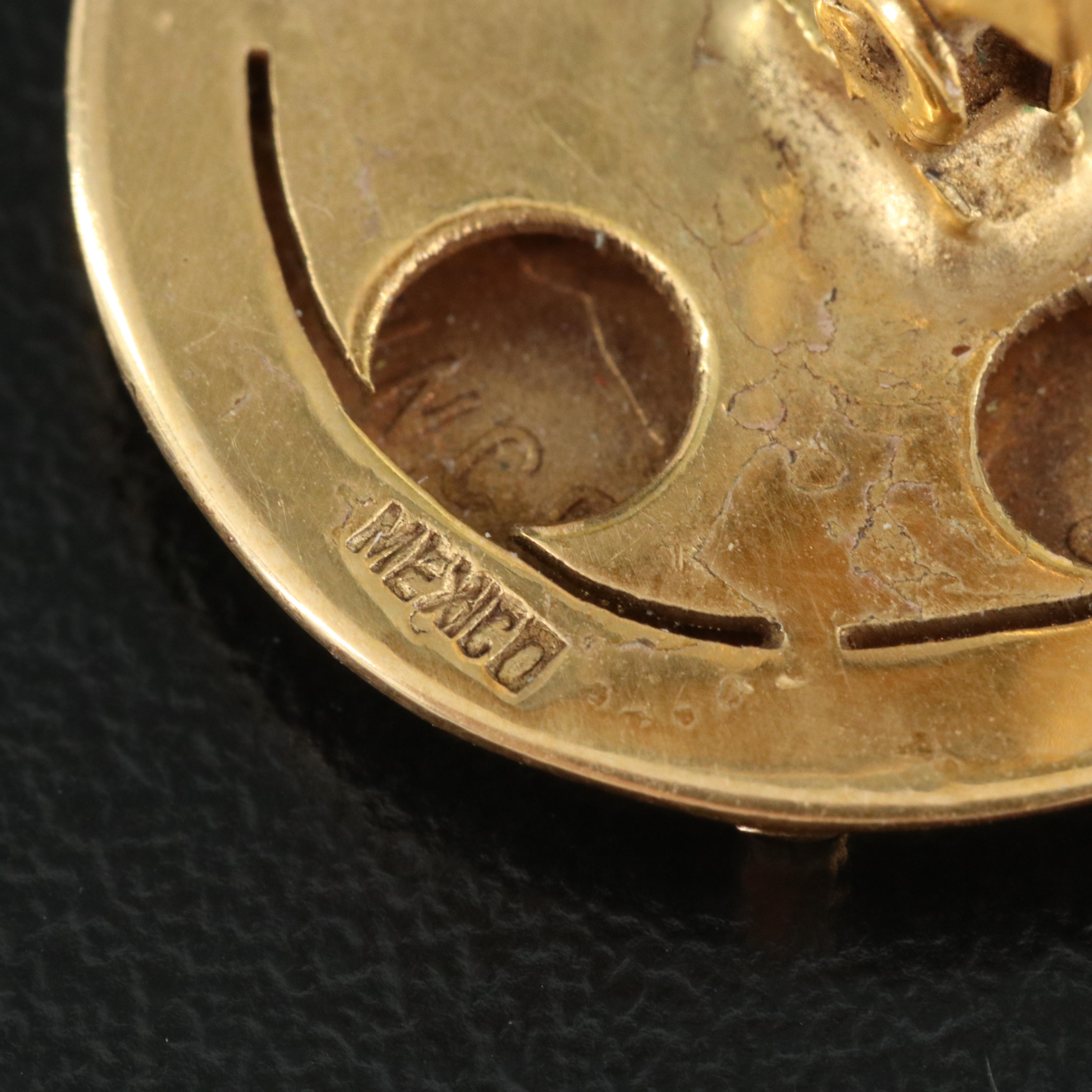 14K Cufflinks with 1955 Mexican Five Pesos Gold Coin and Replica Coin