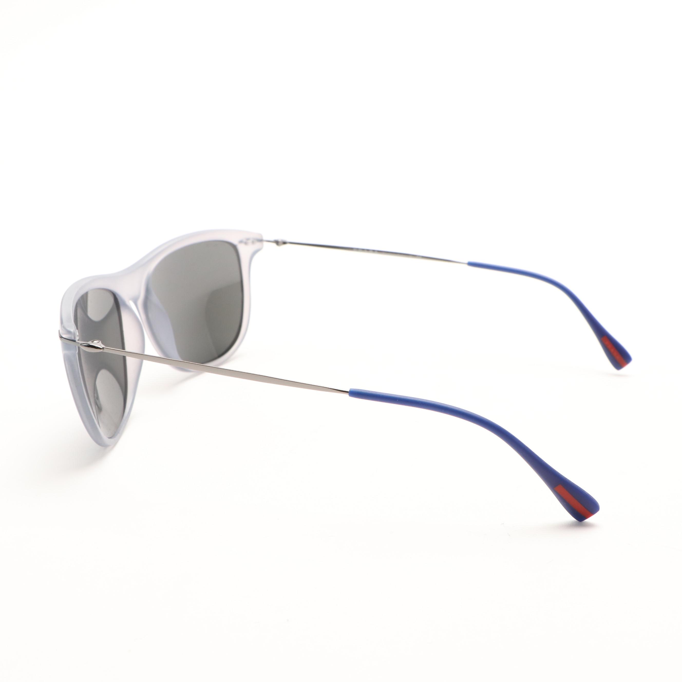 Prada Sport PS01PS Light Gray Mirror Blue Sunglasses with Case and Box
