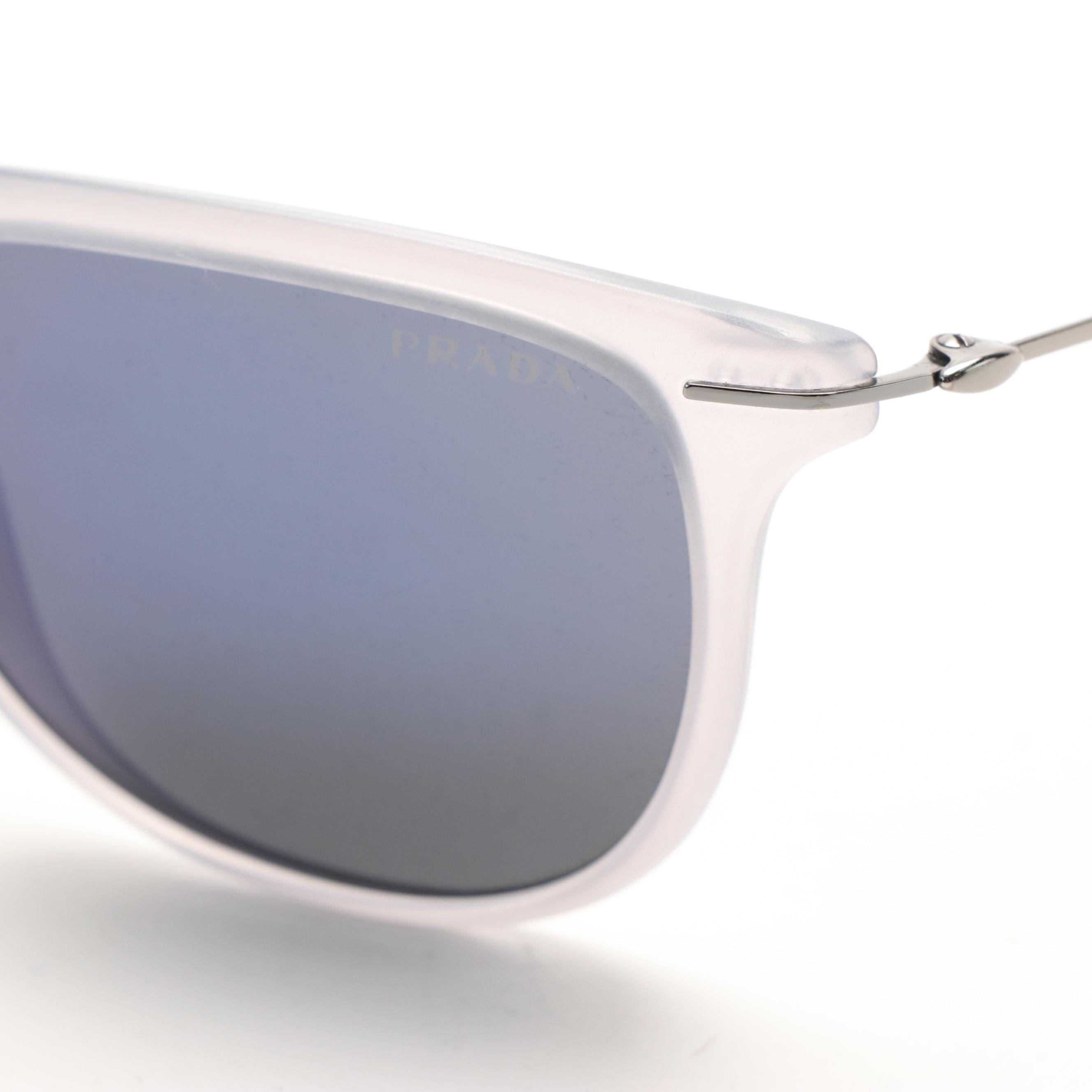 Prada Sport PS01PS Light Gray Mirror Blue Sunglasses with Case and Box