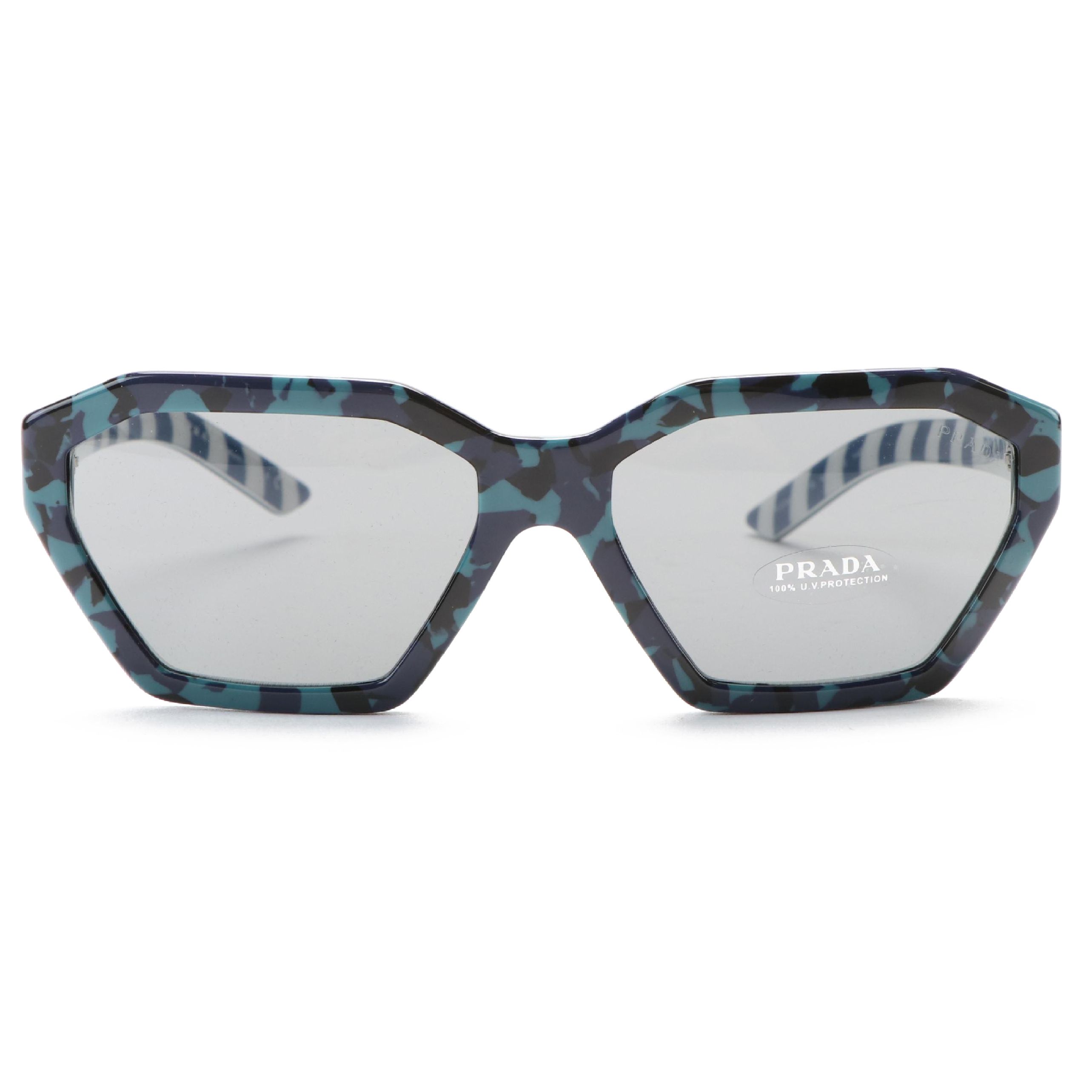 Prada PR03VS Green and Gray Camouflage Geometric Sunglasses with Case and Box