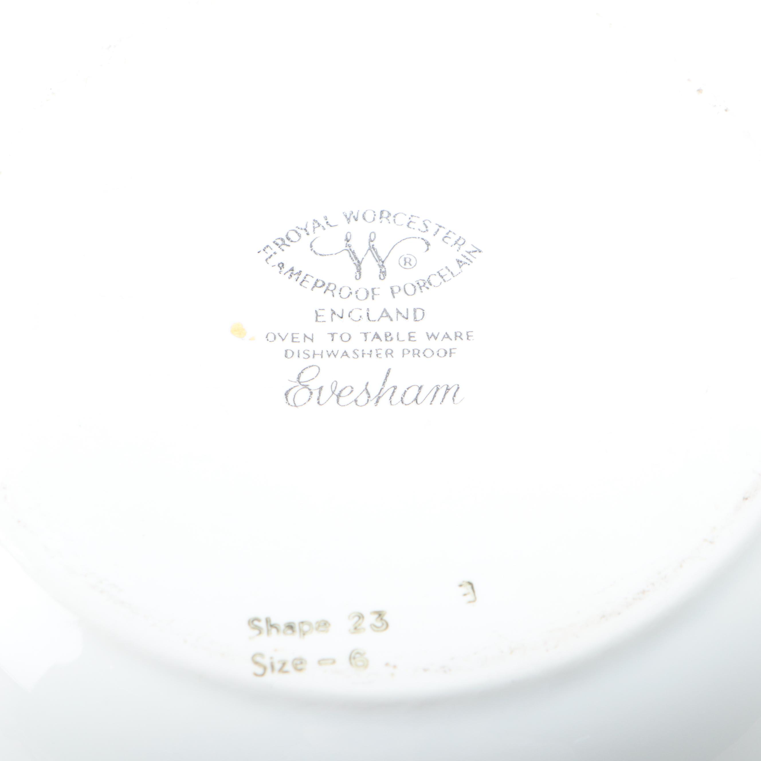 Royal Worcester "Evesham" Ceramic Casseroles with Brass Napkin Rings and Trivet