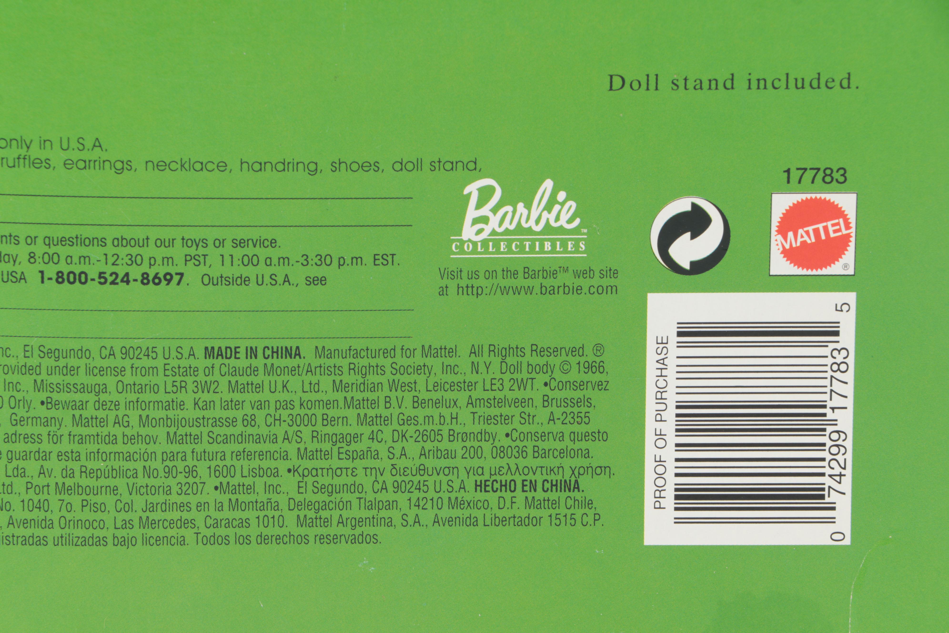 Mattel Claude Monet "Water Lily" with "Peter Rabbit" and Other Barbie Dolls