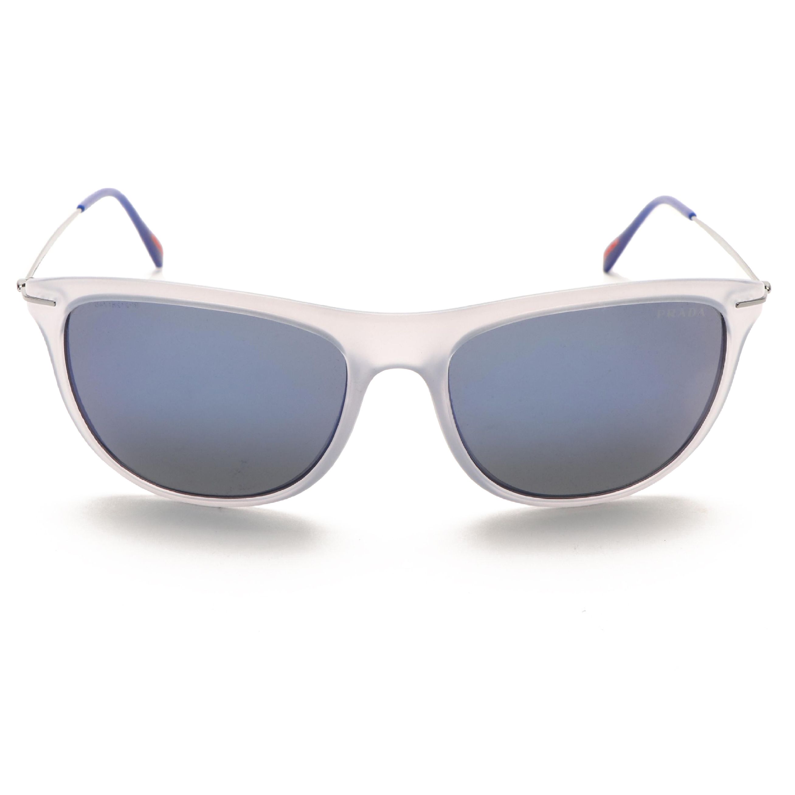 Prada Sport PS01PS Light Gray Mirror Blue Sunglasses with Case and Box