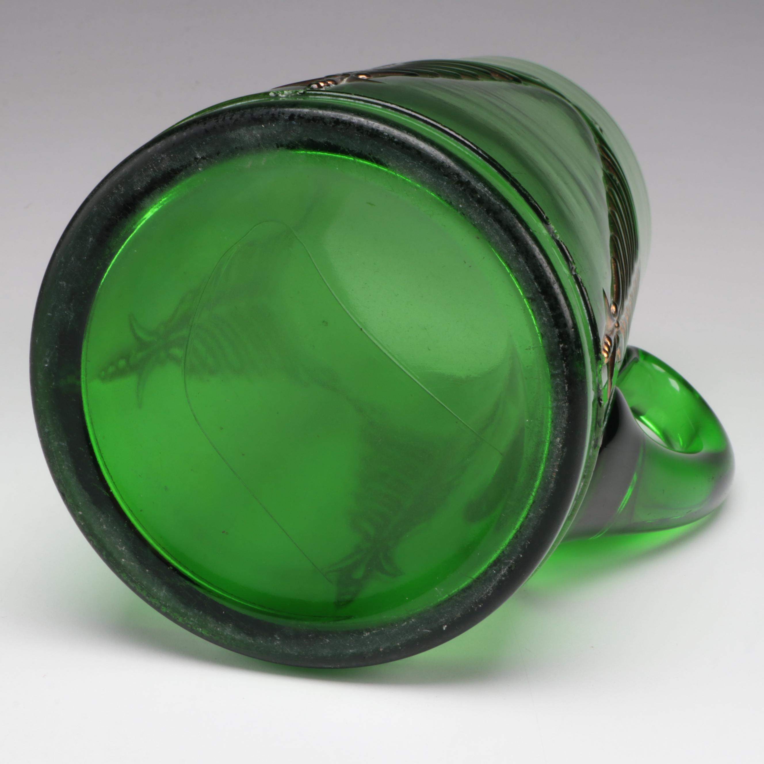 Heisey "Winged Scroll" Emerald Glass Pitcher, Bowl and Tumbler