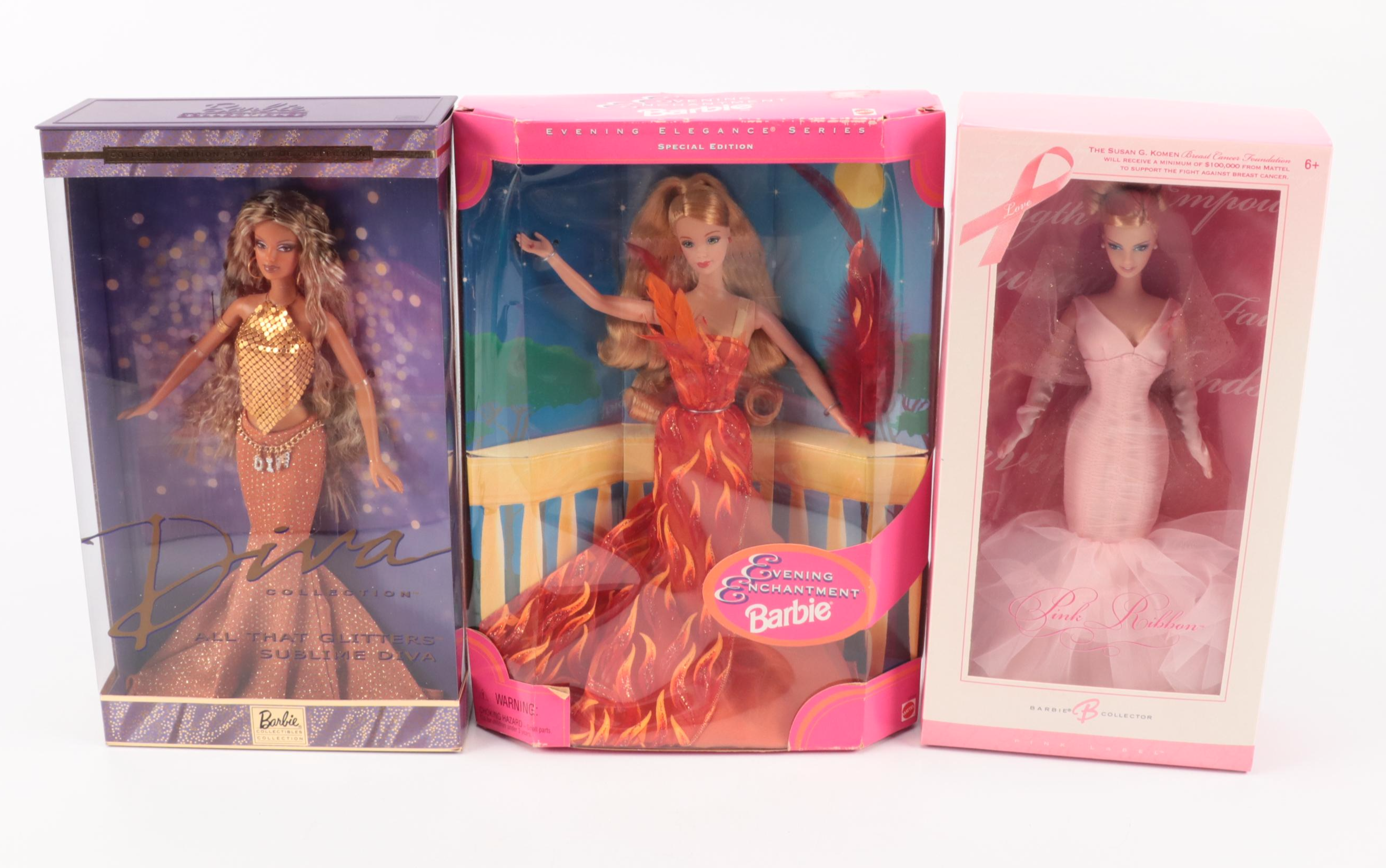Mattel Golden Waltz, Pink ribbon, Bronze Sensation and More Barbie Dolls