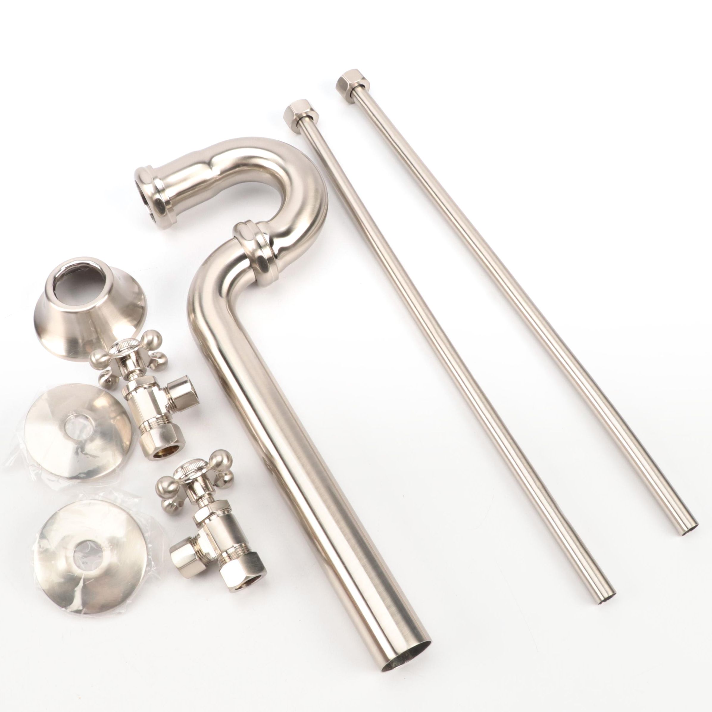 Bathroom Trim Kit with Extra Long P-Trap for 1/2" Copper Pipe in Brushed Nickel