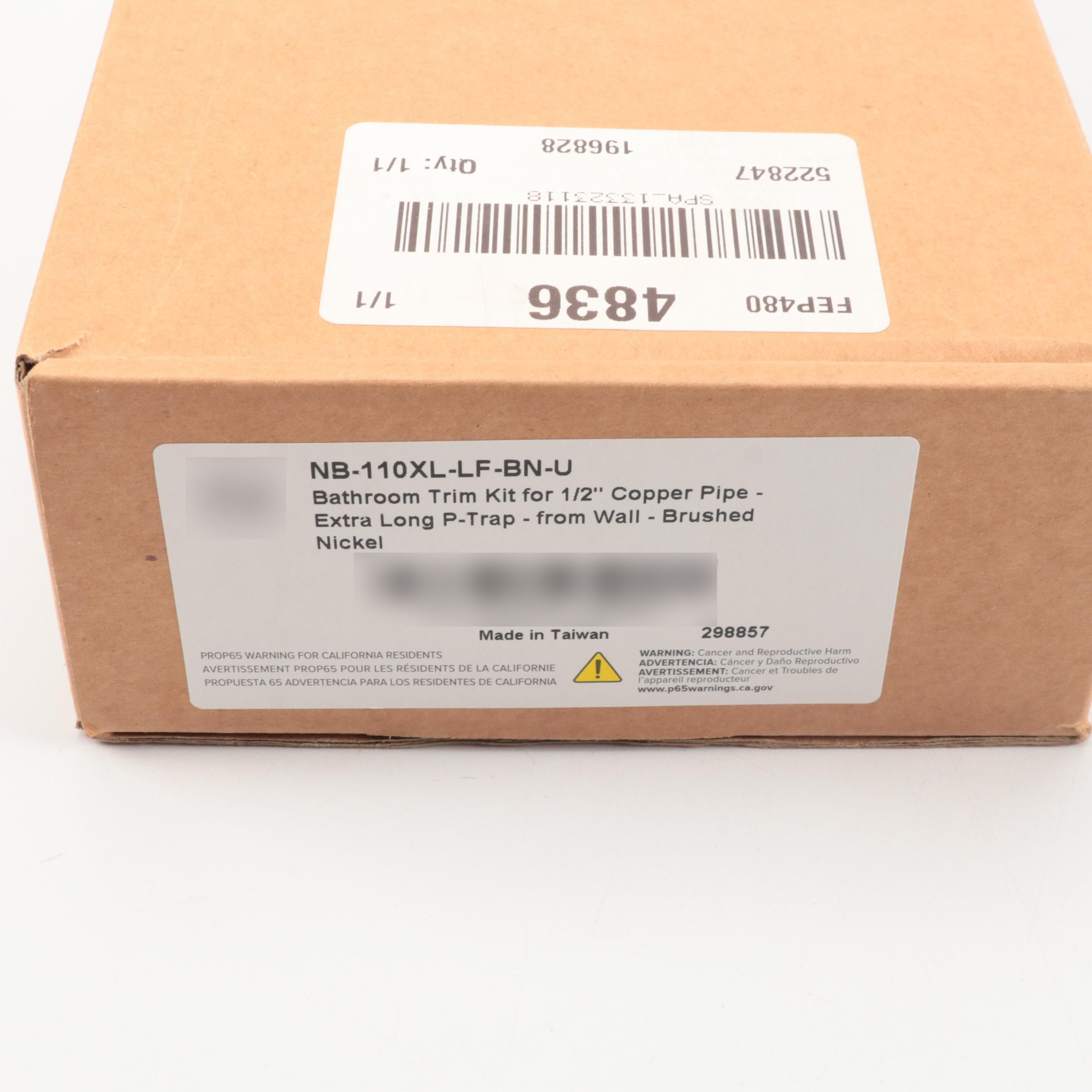 Bathroom Trim Kit with Extra Long P-Trap for 1/2" Copper Pipe in Brushed Nickel