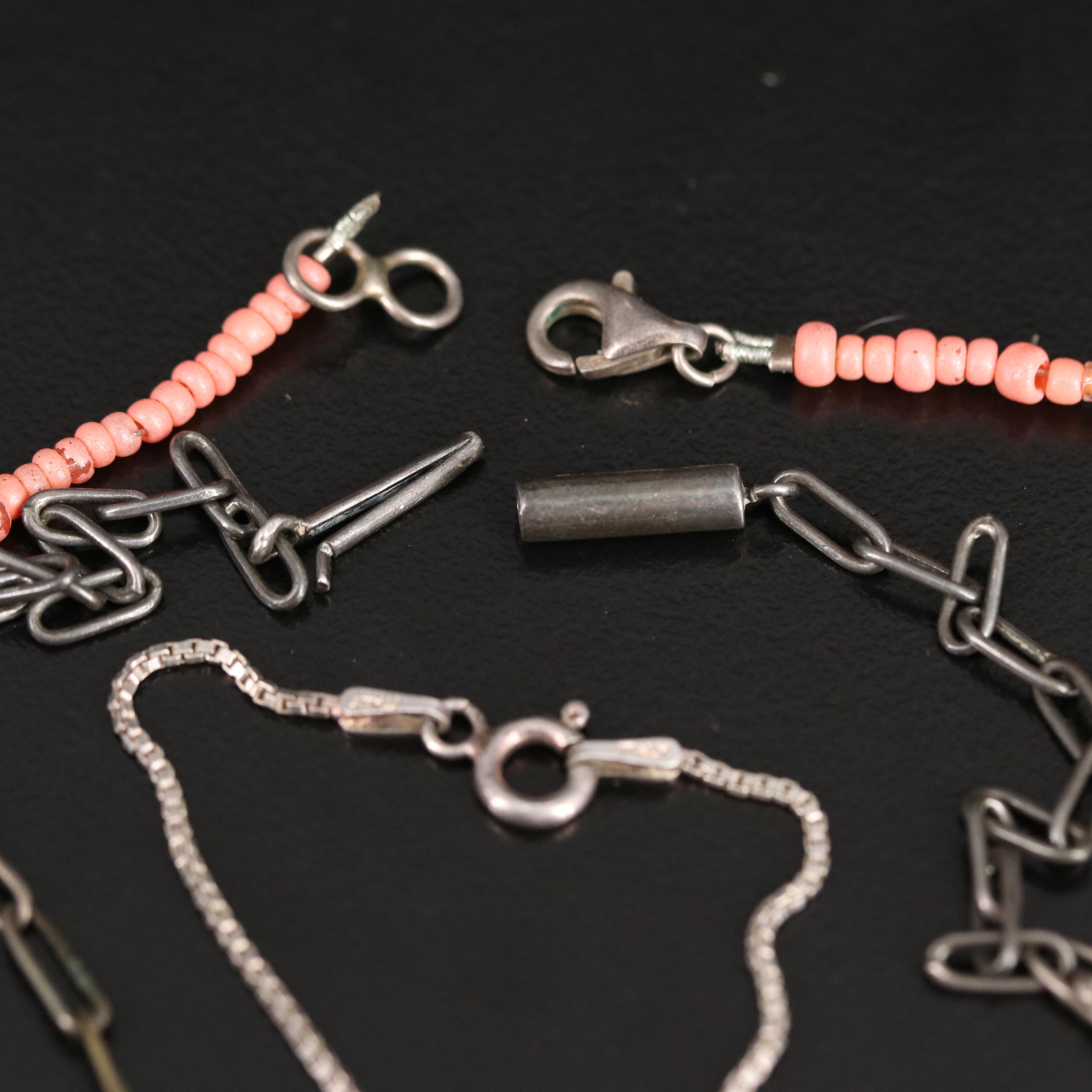 Sterling Necklaces Including Malachite, Agate and Turquoise