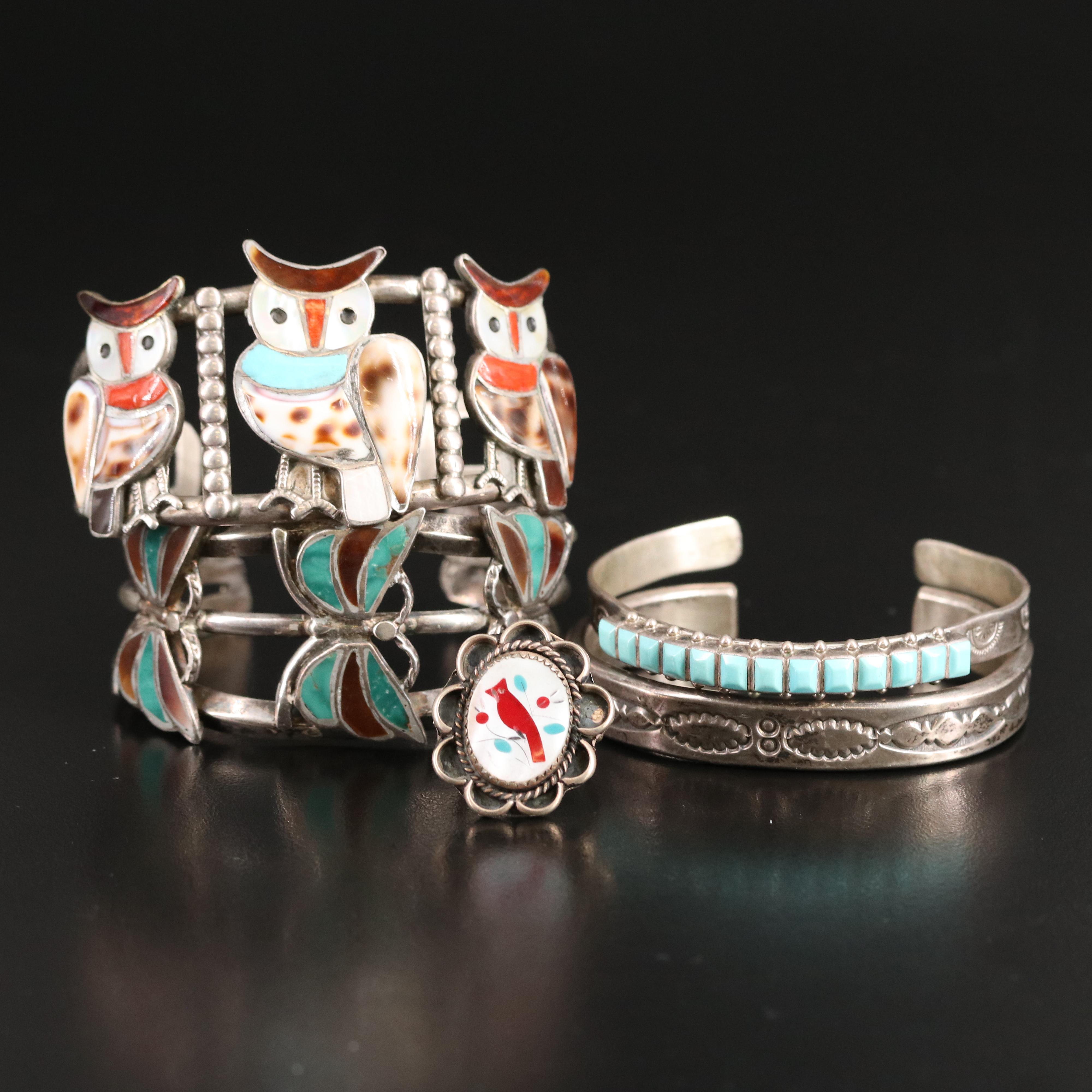 Franklin Tahe Navajo Diné Stampwork Cuff Featured with Bracelets and Ring