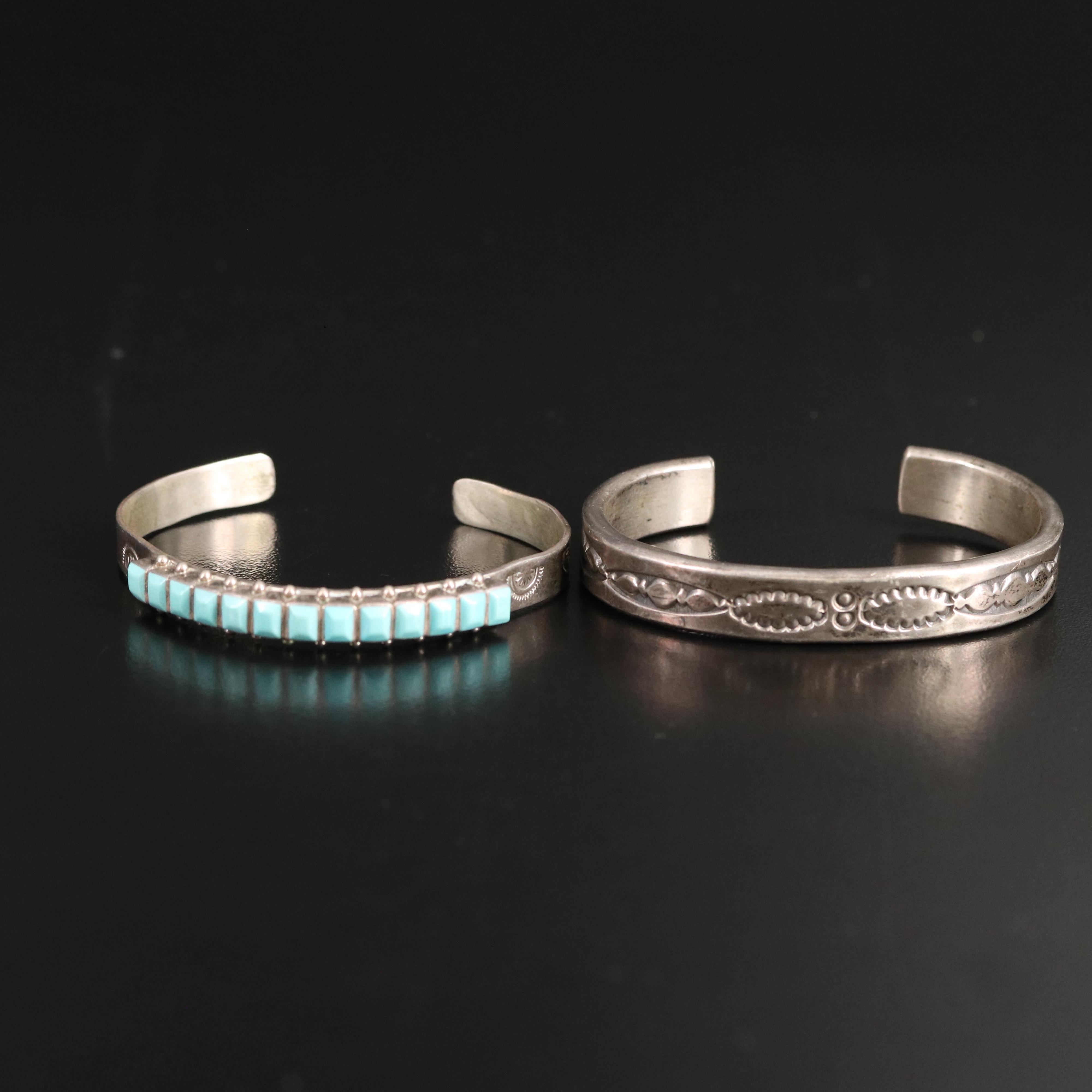 Franklin Tahe Navajo Diné Stampwork Cuff Featured with Bracelets and Ring