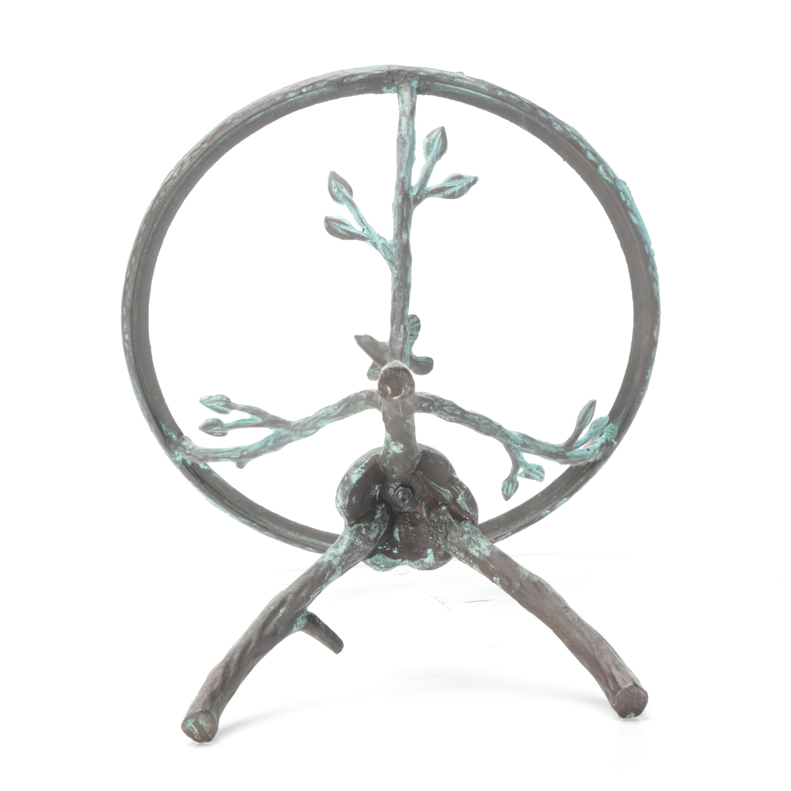Glass Top Iron Side Table with Twisted Branch Motif and Verdigris Finish