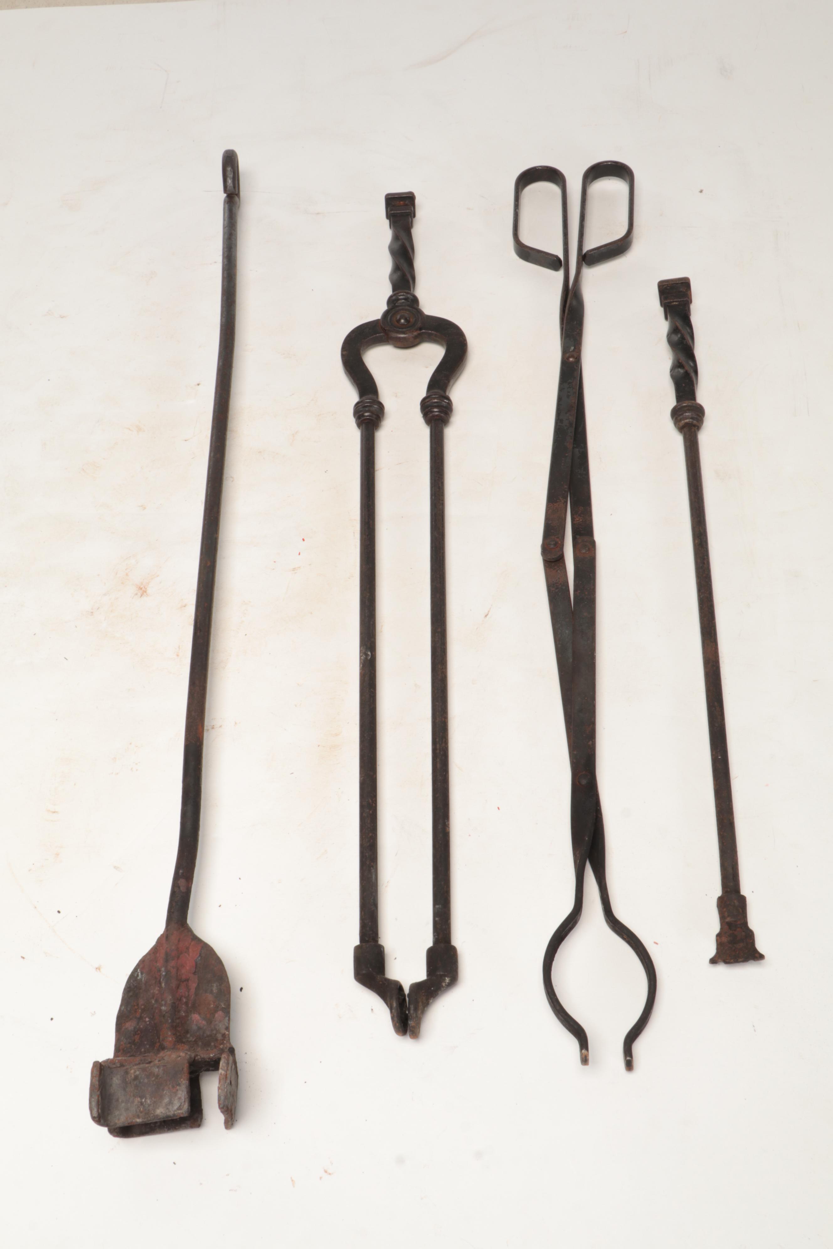 Cast Iron Fireplace Tool Set with Metal and Brass Log Holder