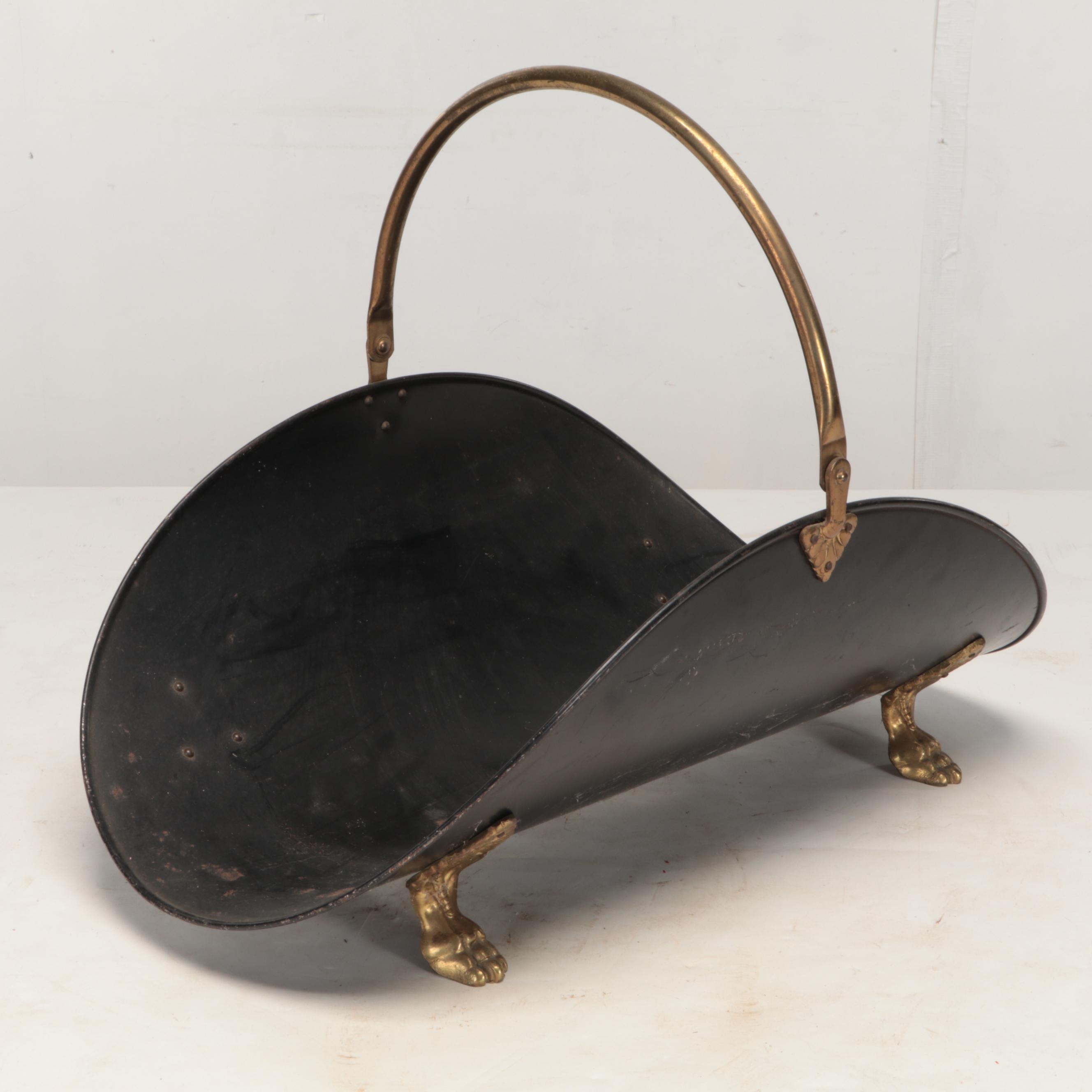 Cast Iron Fireplace Tool Set with Metal and Brass Log Holder