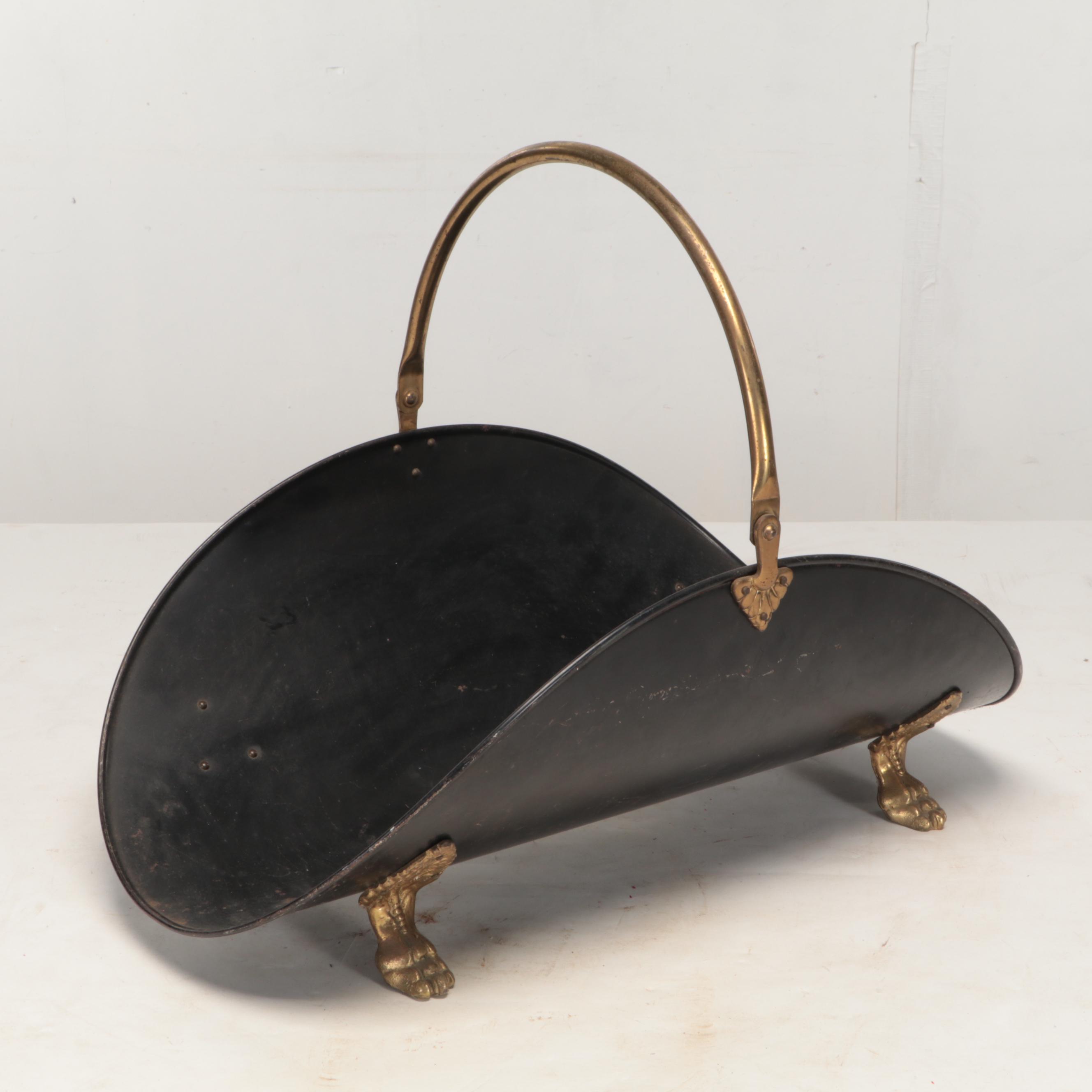 Cast Iron Fireplace Tool Set with Metal and Brass Log Holder