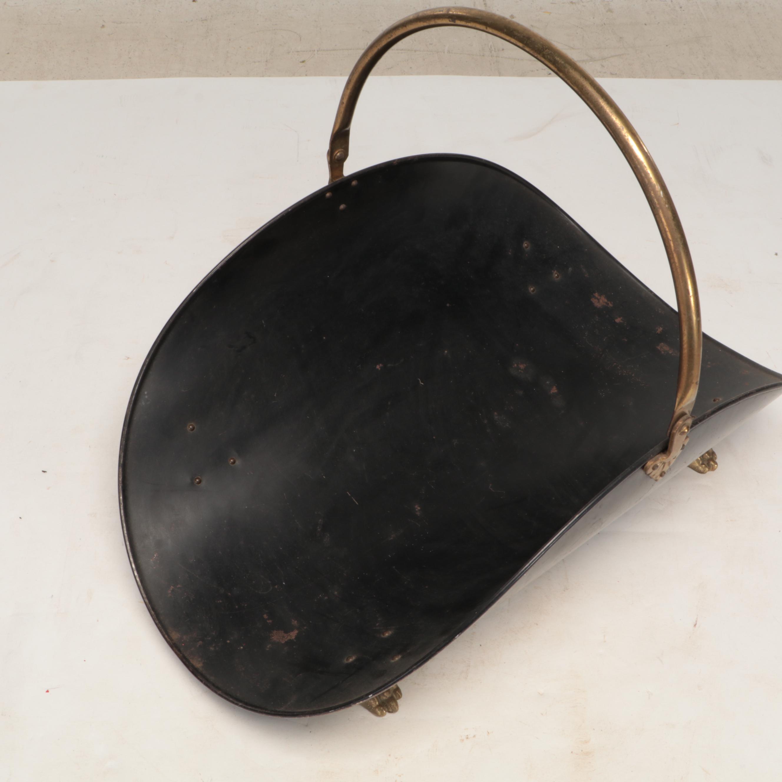 Cast Iron Fireplace Tool Set with Metal and Brass Log Holder