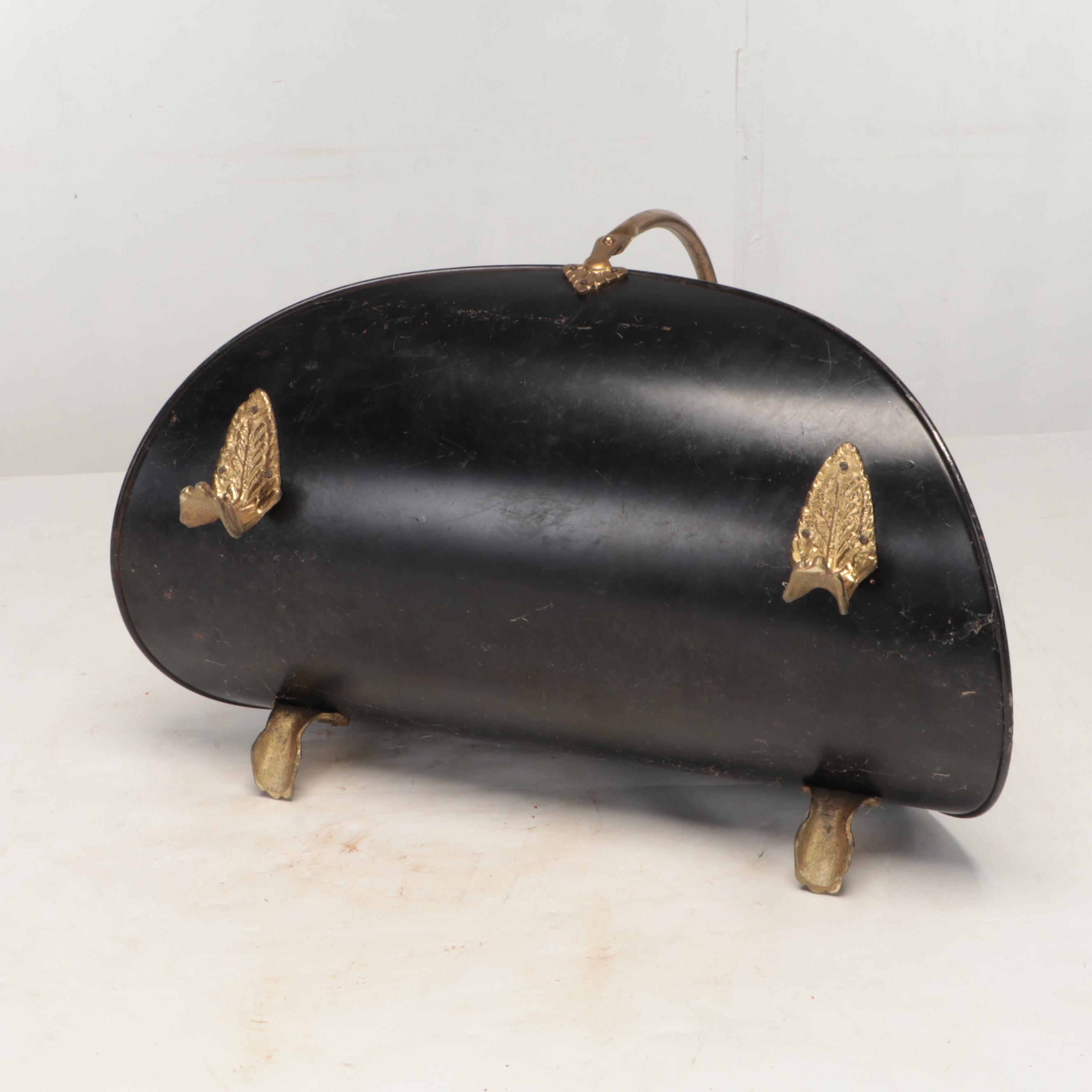 Cast Iron Fireplace Tool Set with Metal and Brass Log Holder