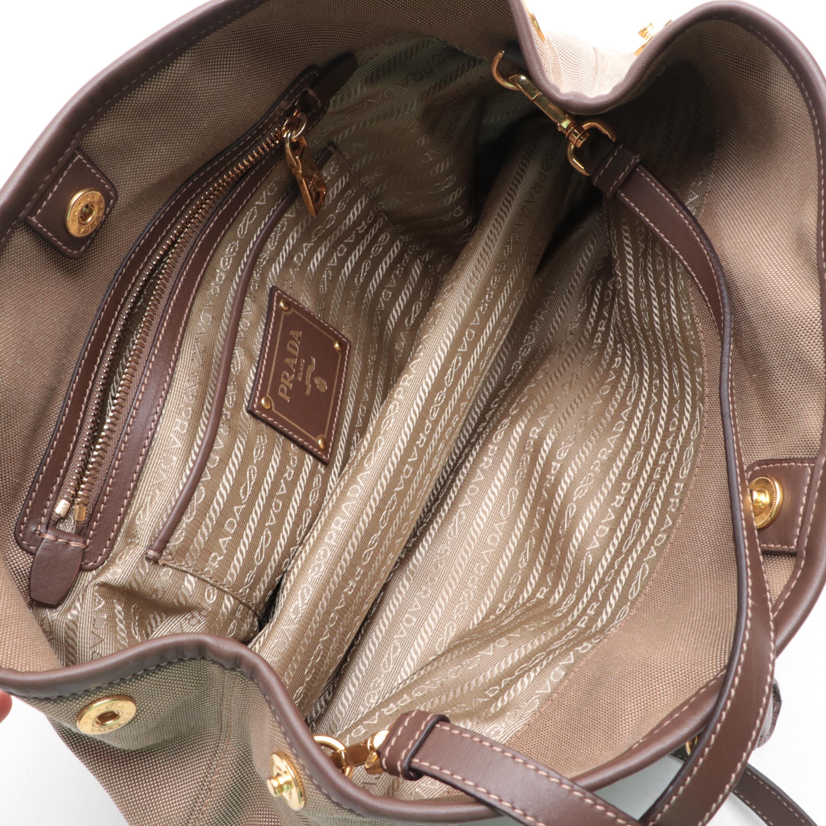 Prada Canapa Canvas and Leather Two-Way Bag