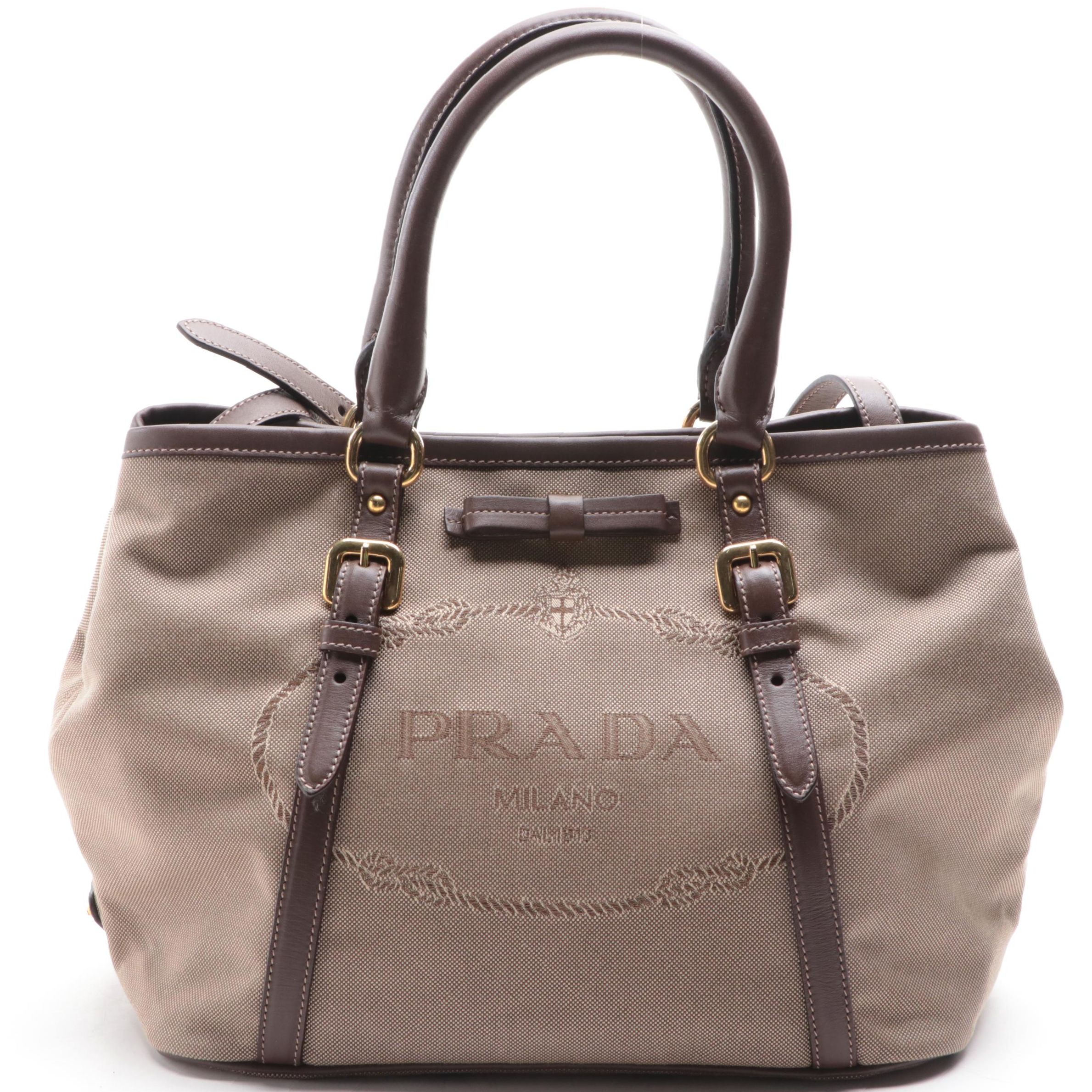 Prada Canapa Canvas and Leather Two-Way Bag
