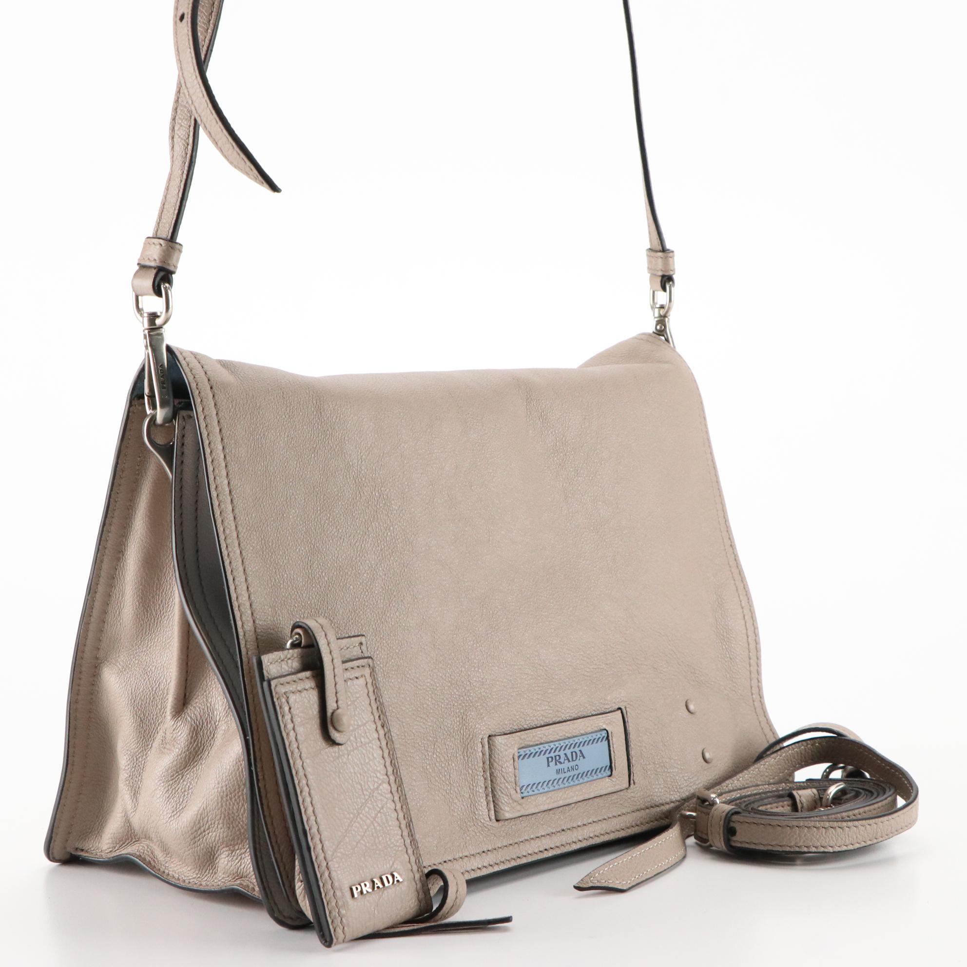 Prada Etiquette Front Flap Two-Way Handbag in Grained Leather