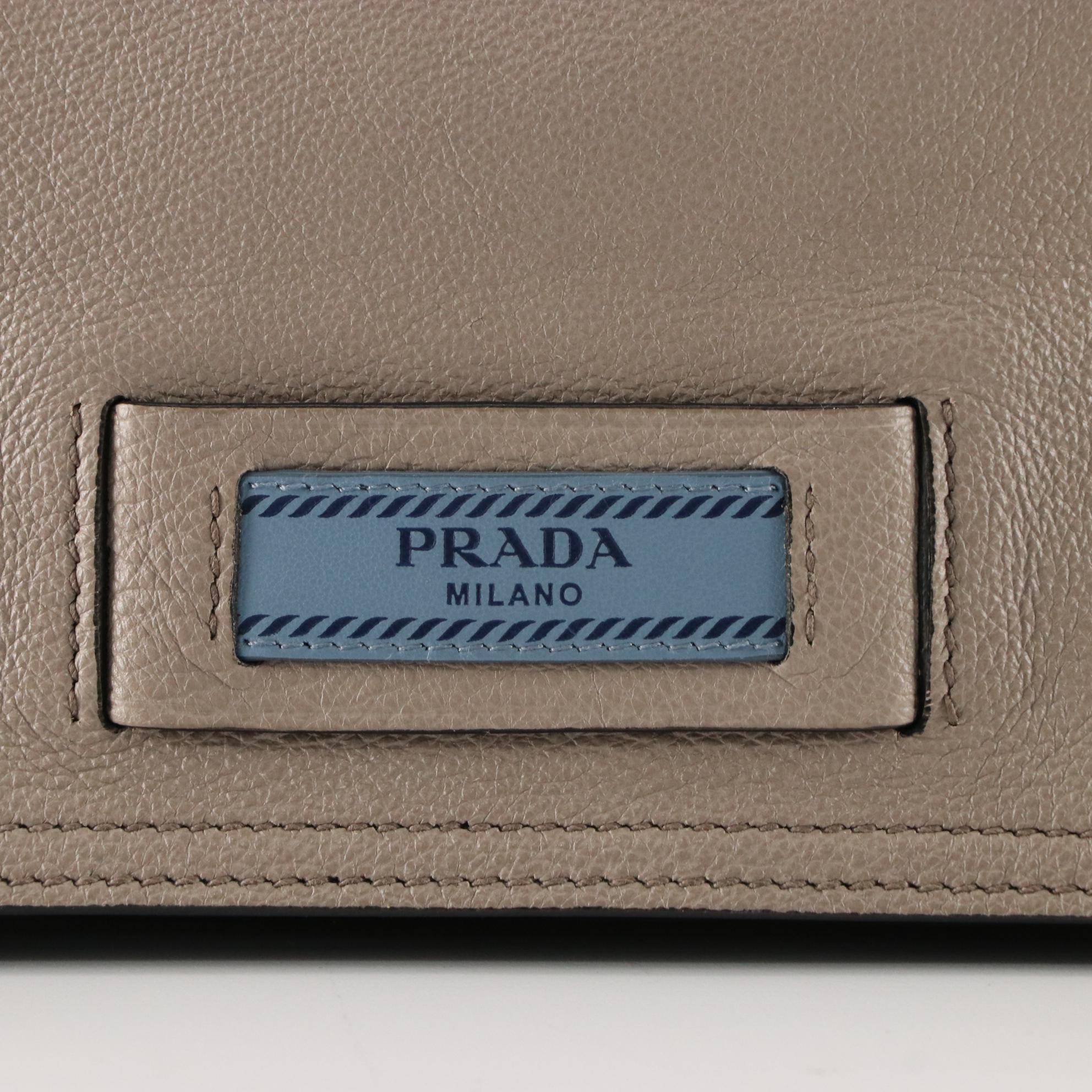 Prada Etiquette Front Flap Two-Way Handbag in Grained Leather