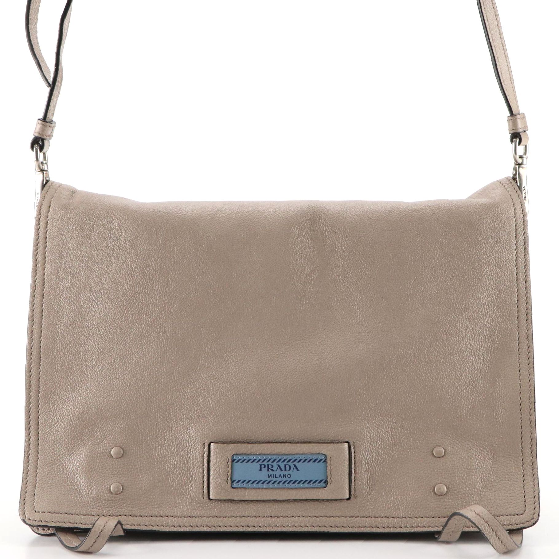 Prada Etiquette Front Flap Two-Way Handbag in Grained Leather
