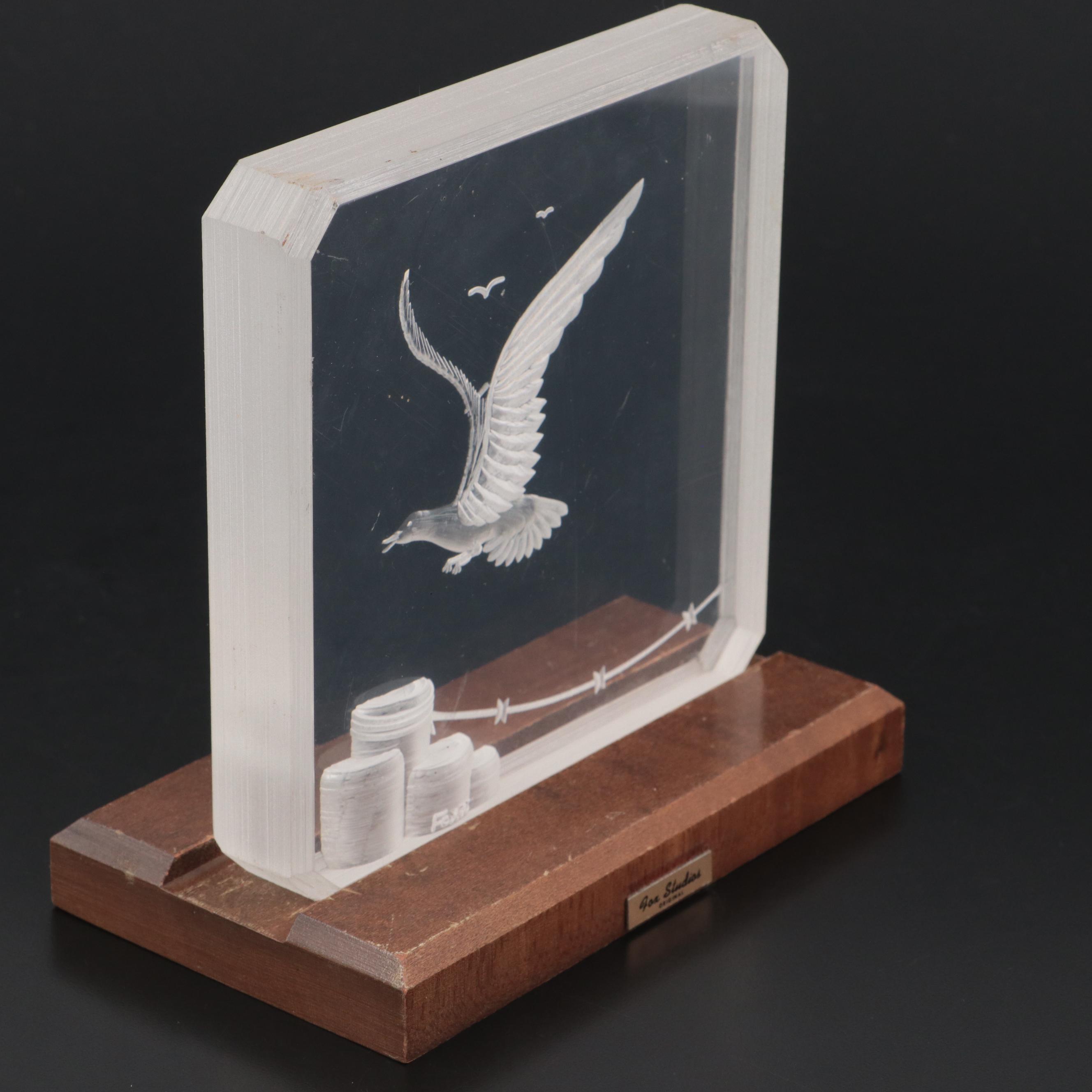 Fox Studios Reverse Carved Acrylic Seagull Sculpture, 1975
